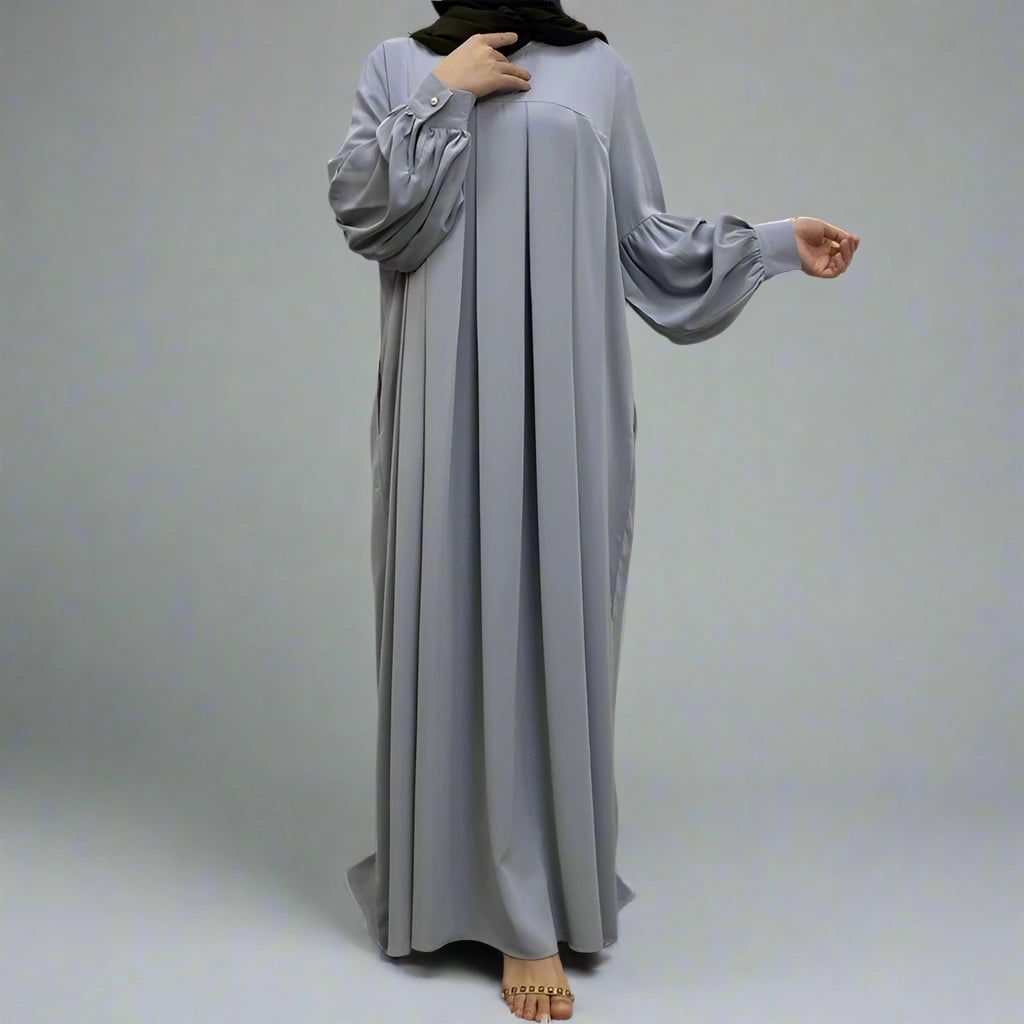 10 Color Options Puff Sleeve Abaya Dress With Pocket - Modest Muslim Dress for Women, Elegant Long Sleeve Maxi Dress for Prayer, Eid, Wedding & Special Occasions