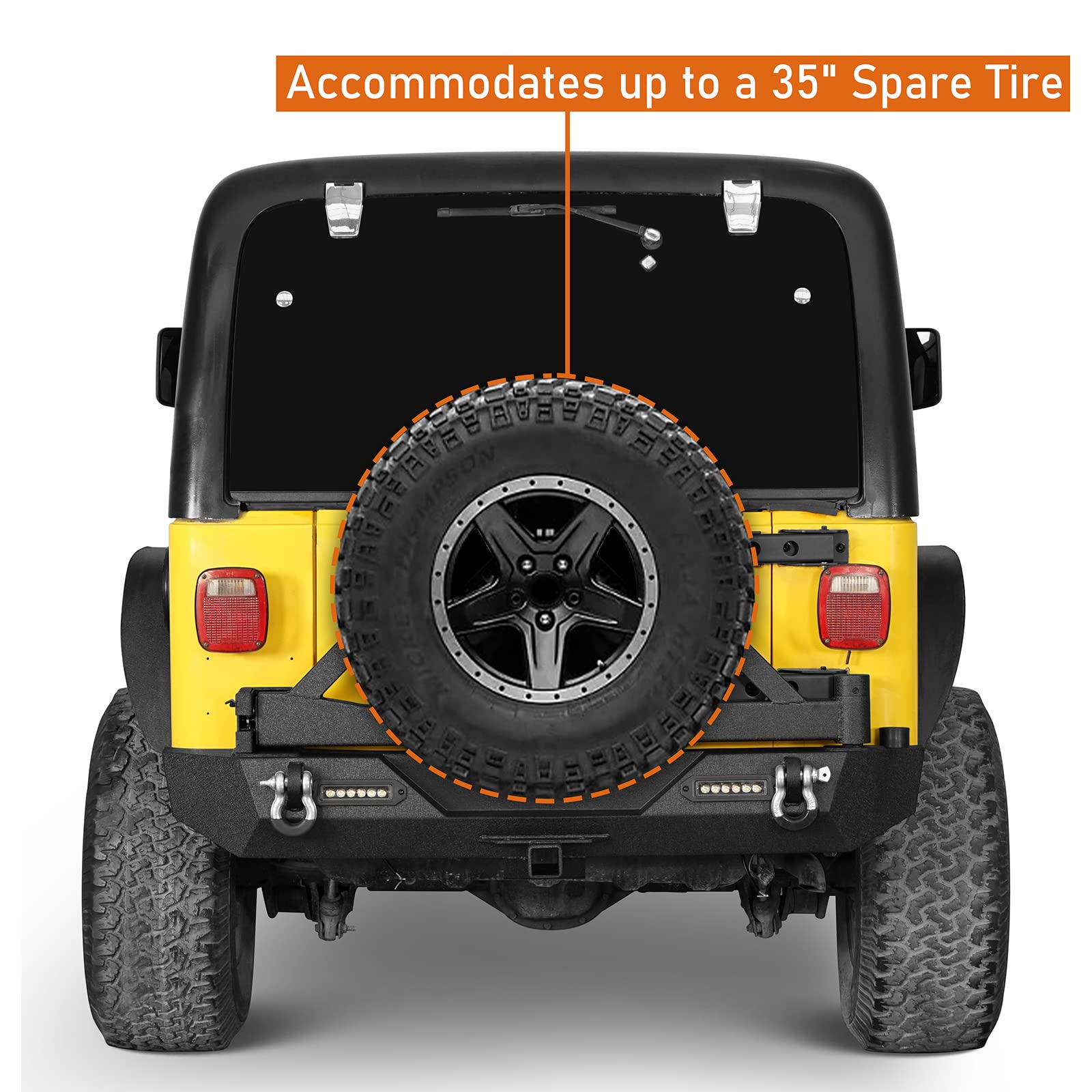 Hooke Road Wrangler TJ Front Winch Bumper & Rear Bumper with Tire Carrier Combo for Jeep Wrangler TJ 1997-2006 - Heavy Duty Steel Black Off-Road Bumper Set for Adventure & Trail Riding