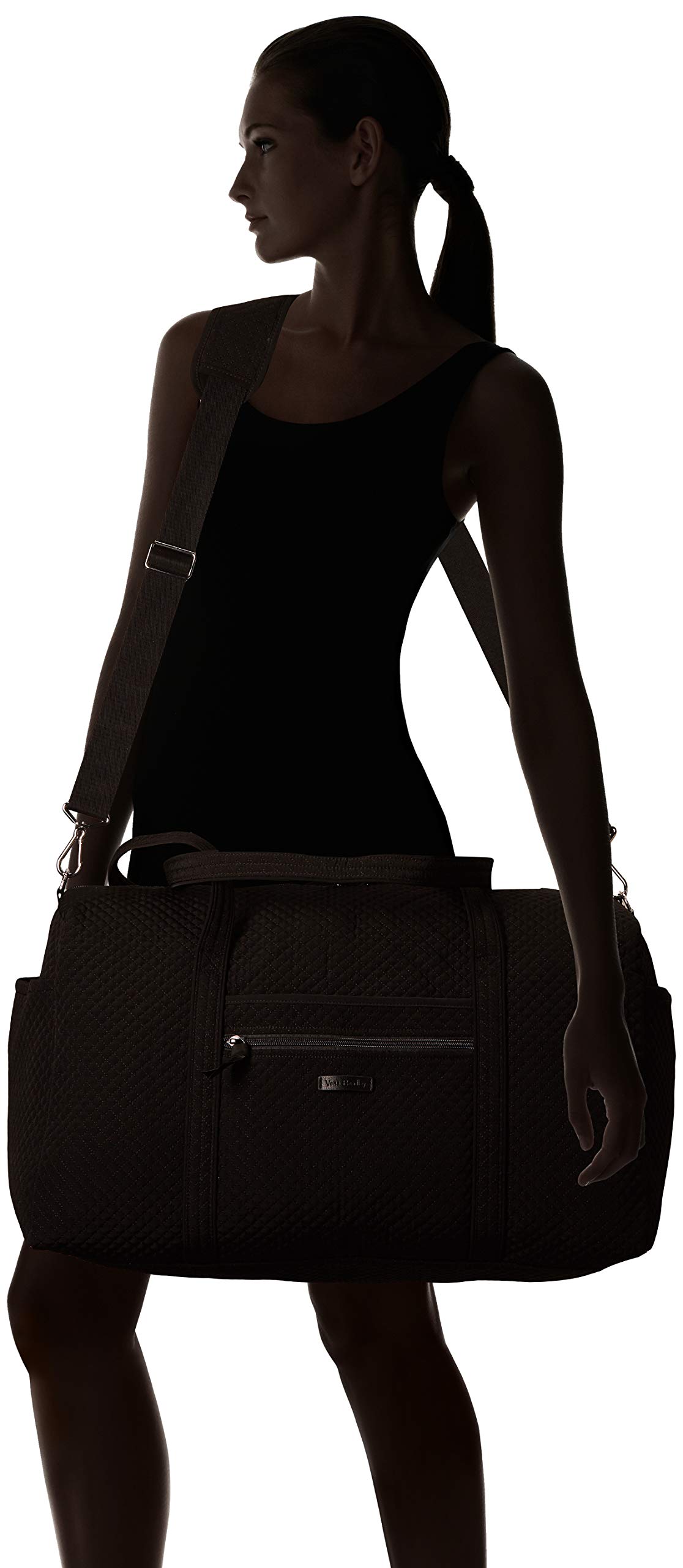 Vera Bradley Women's Large Microfiber Travel Duffle Bag - Lightweight & Spacious Carry-On Luggage for Gym, Weekend Trips & Overnight Stays - Black, One Size