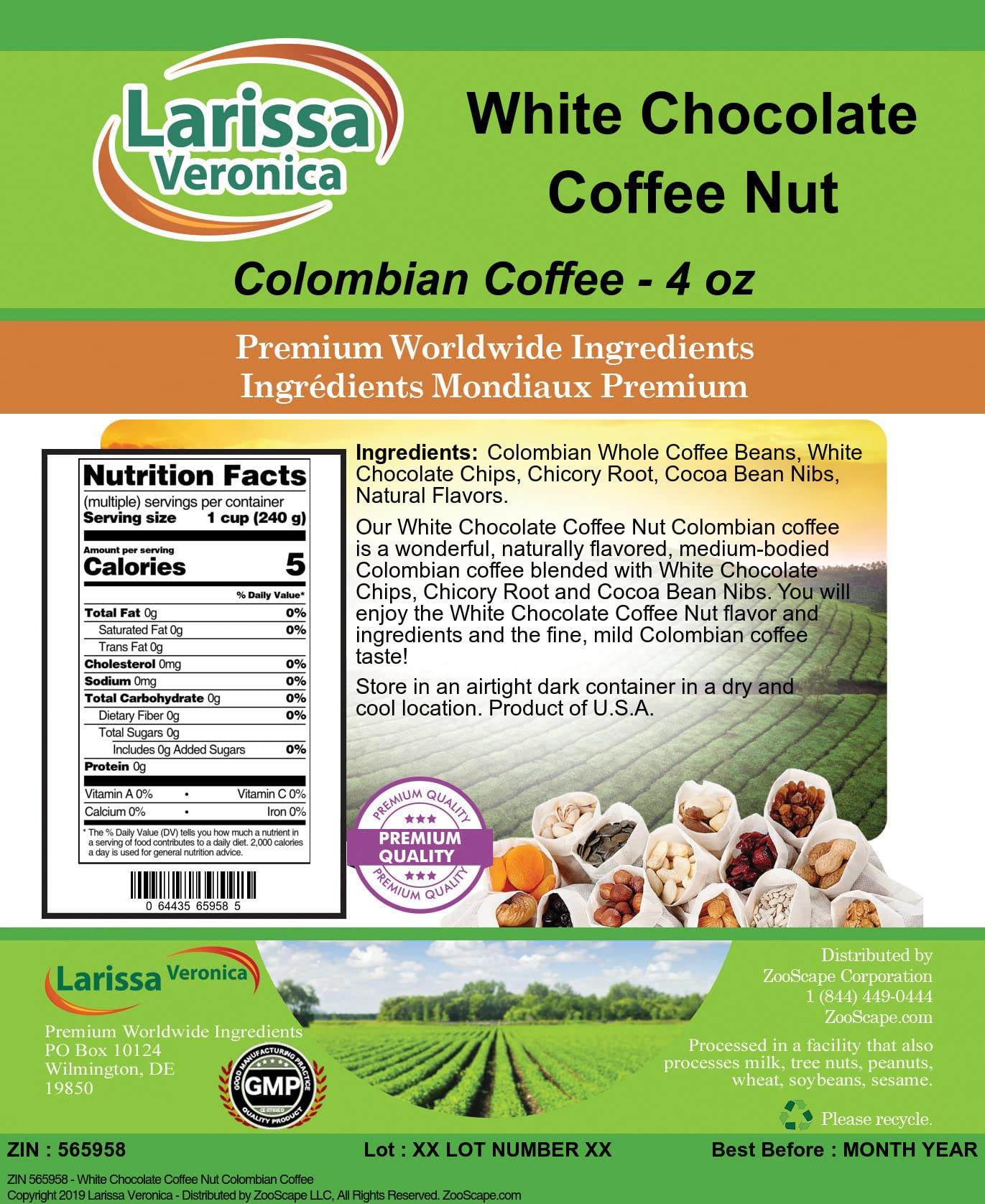 Premium Colombian White Chocolate Coffee Nut Flavored Whole Bean Coffee - Gourmet, Naturally Flavored, 4 oz (2 Pack) - Perfect for Gifts, Office Break Rooms & Cozy Home Brewing