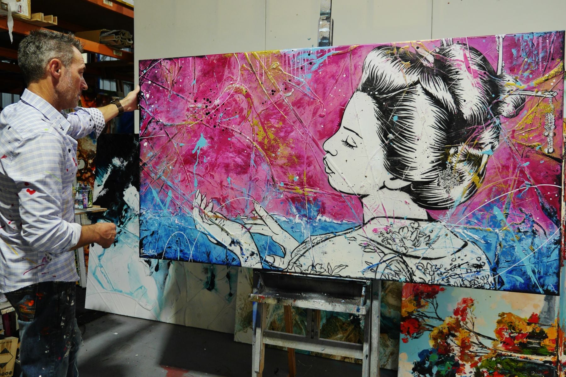 190cm x 100cm Geisha Textured Urban Pop Art Canvas Painting - Modern Wall Decor for Living Room, Bedroom & Office - Musk Sunsets Collection