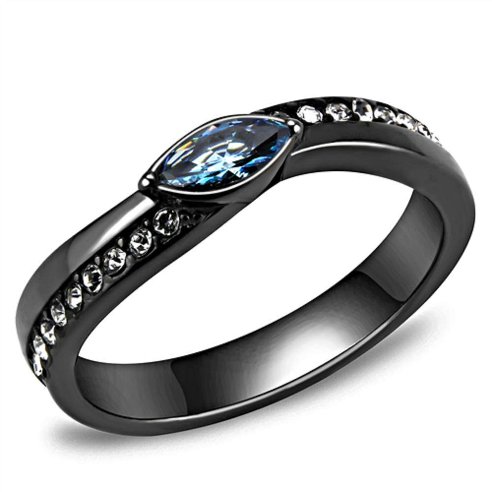 WildKlass Stainless Steel CZ Ring for Women - Sea Blue IP Gun Black | Elegant Jewelry Gift