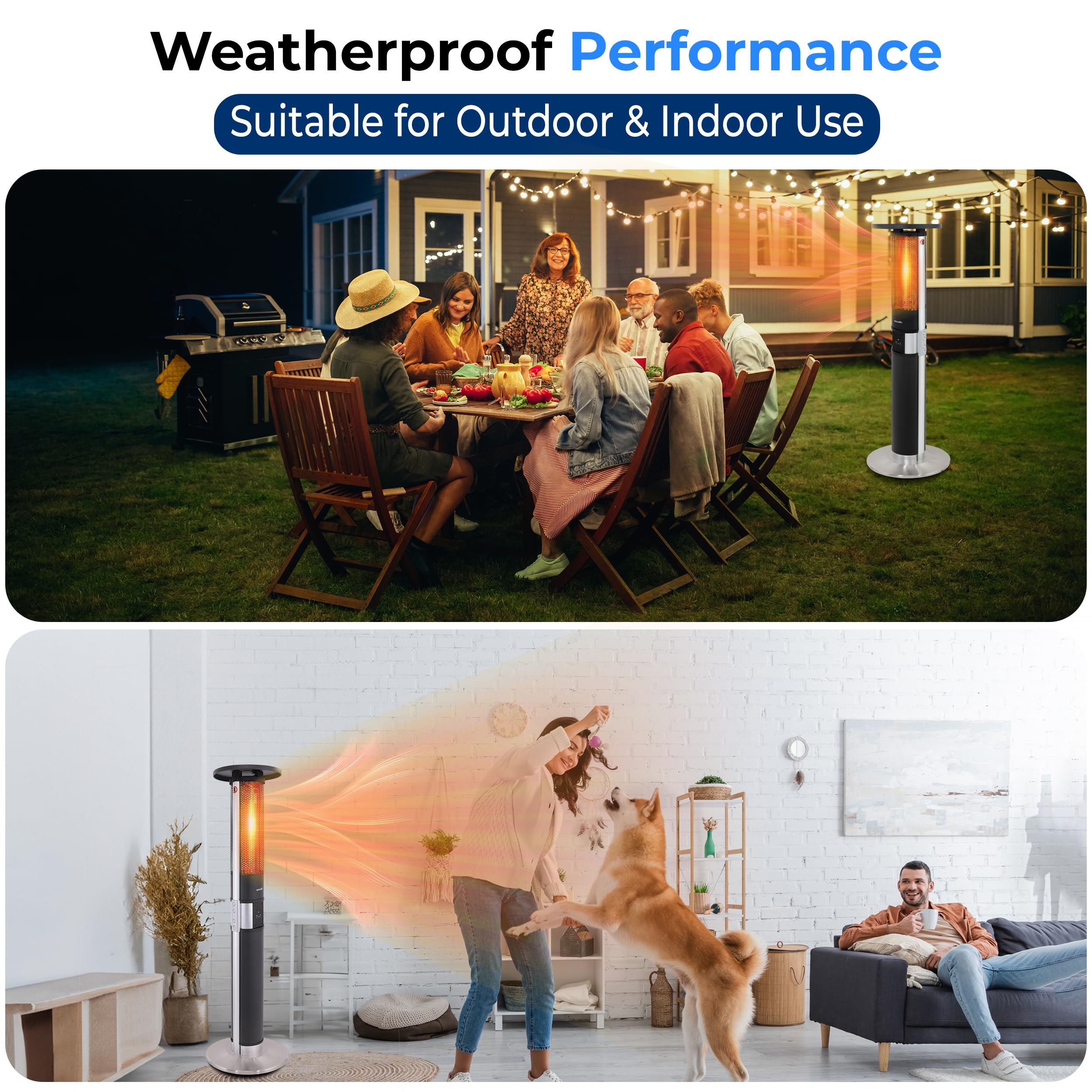 SereneLife 1500W Infrared Electric Patio Heater with Remote Control - Portable Indoor Outdoor Heater for Restaurants, Backyards, Garages & Decks | Black Tower Heater for Winter Warmth & Outdoor Entertaining