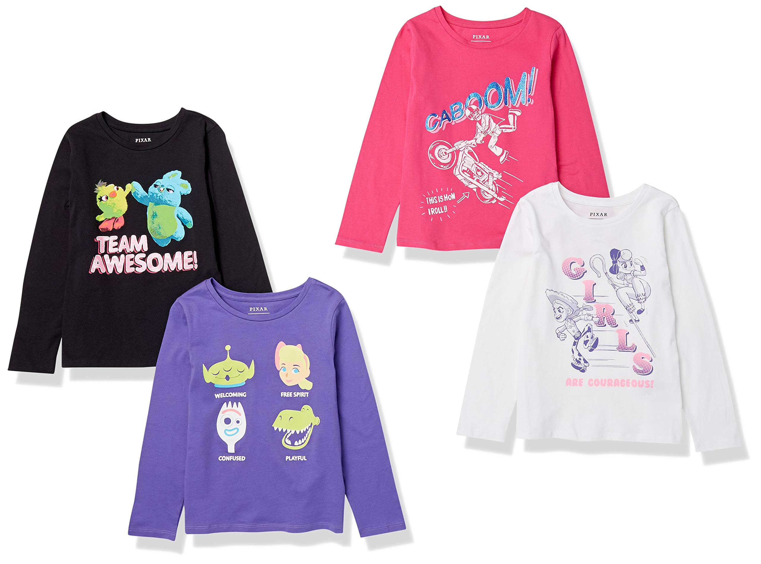 Spotted Zebra Disney Marvel Star Wars Frozen Princess Girls & Toddlers Long Sleeve T-Shirts 4-Pack - Perfect for Birthday Gifts, School, Playdates & Family Outfits