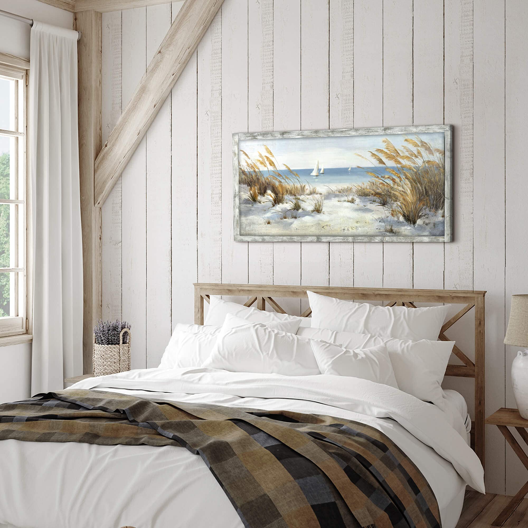Coastal Oil Painting Style Framed Ocean Wooden Wall Art - 48
