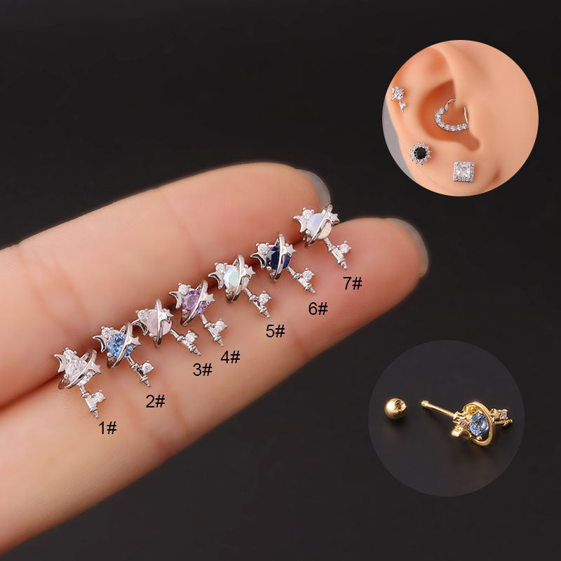 20G Planet Star Key Upper Lobe Sleeper Earrings for Women | Trendy Cartilage Hoop Earrings for Helix, Tragus, Conch Piercing | Perfect for Everyday Wear, Parties & Gifts (HSPJ726)