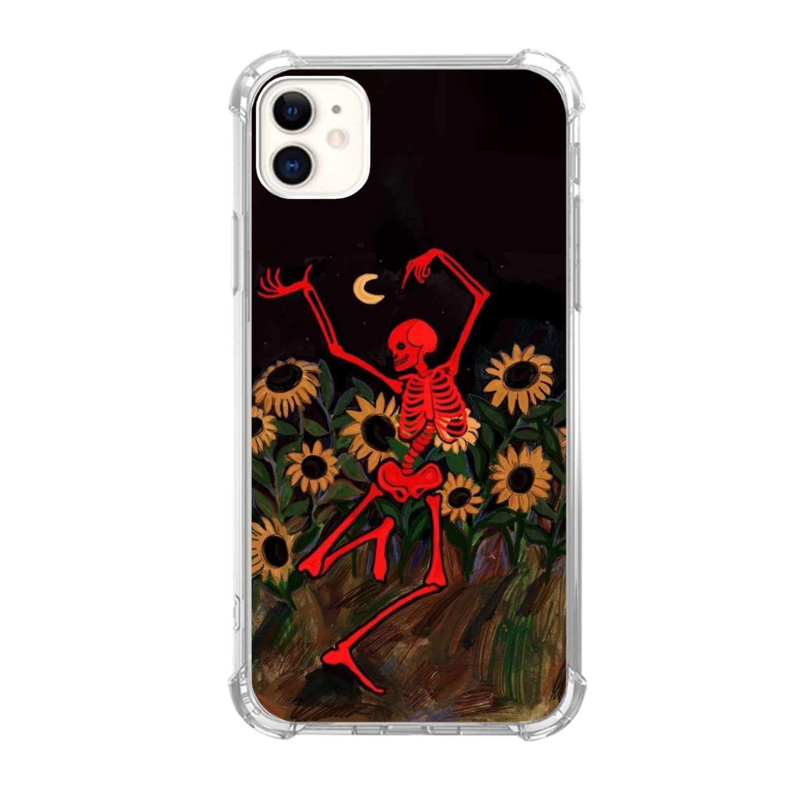 Dancing Skull Sunflowers Moon Pattern iPhone 11 Case - Trendy TPU Bumper Phone Cover for Men & Women | Perfect for Parties, Halloween & Gothic Fashion