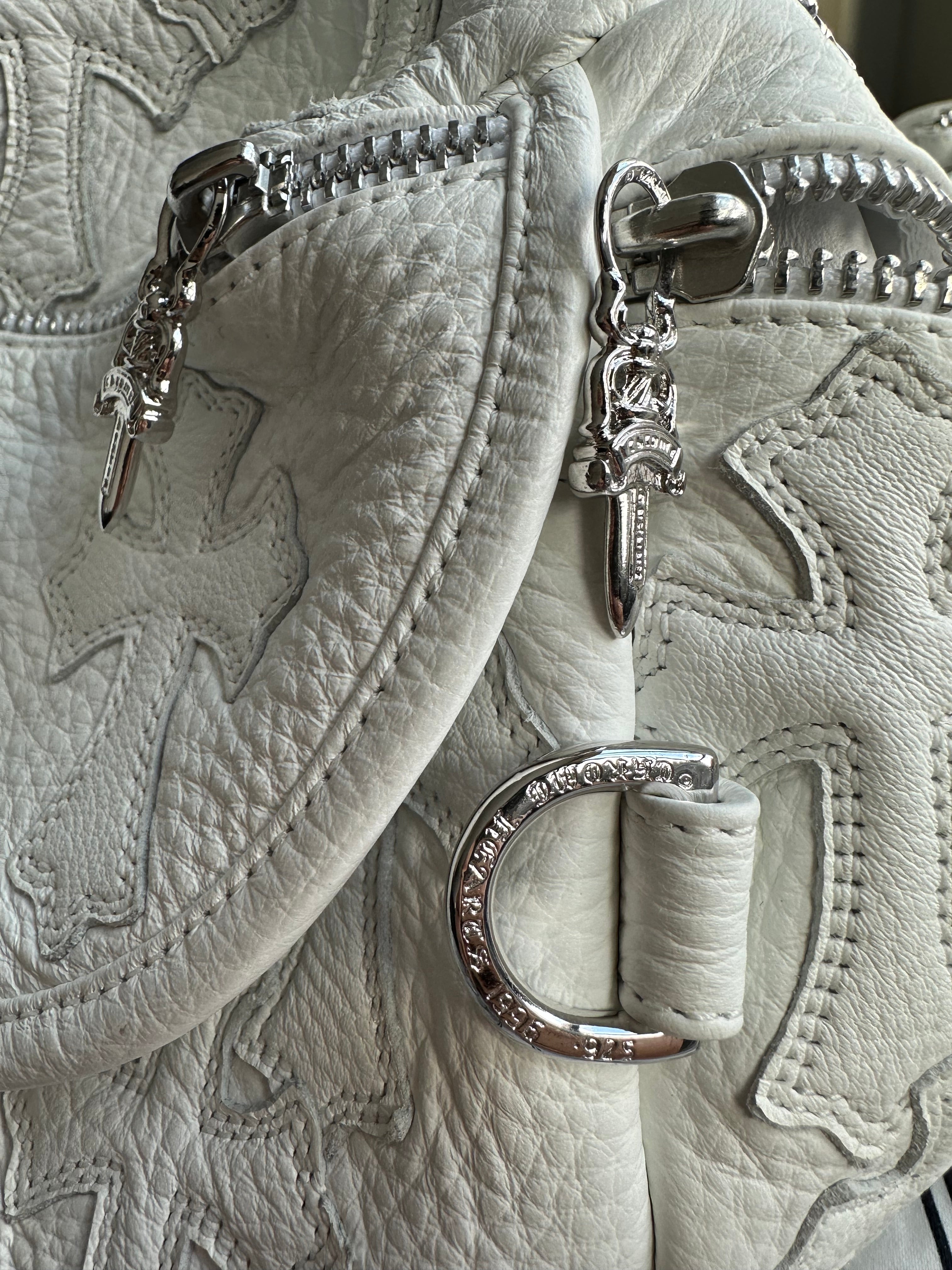 Chrome Hearts White Leather Cross Patch Bumbag - Stylish Waist Bag for Men & Women - Perfect for Travel, Concerts & Everyday Use