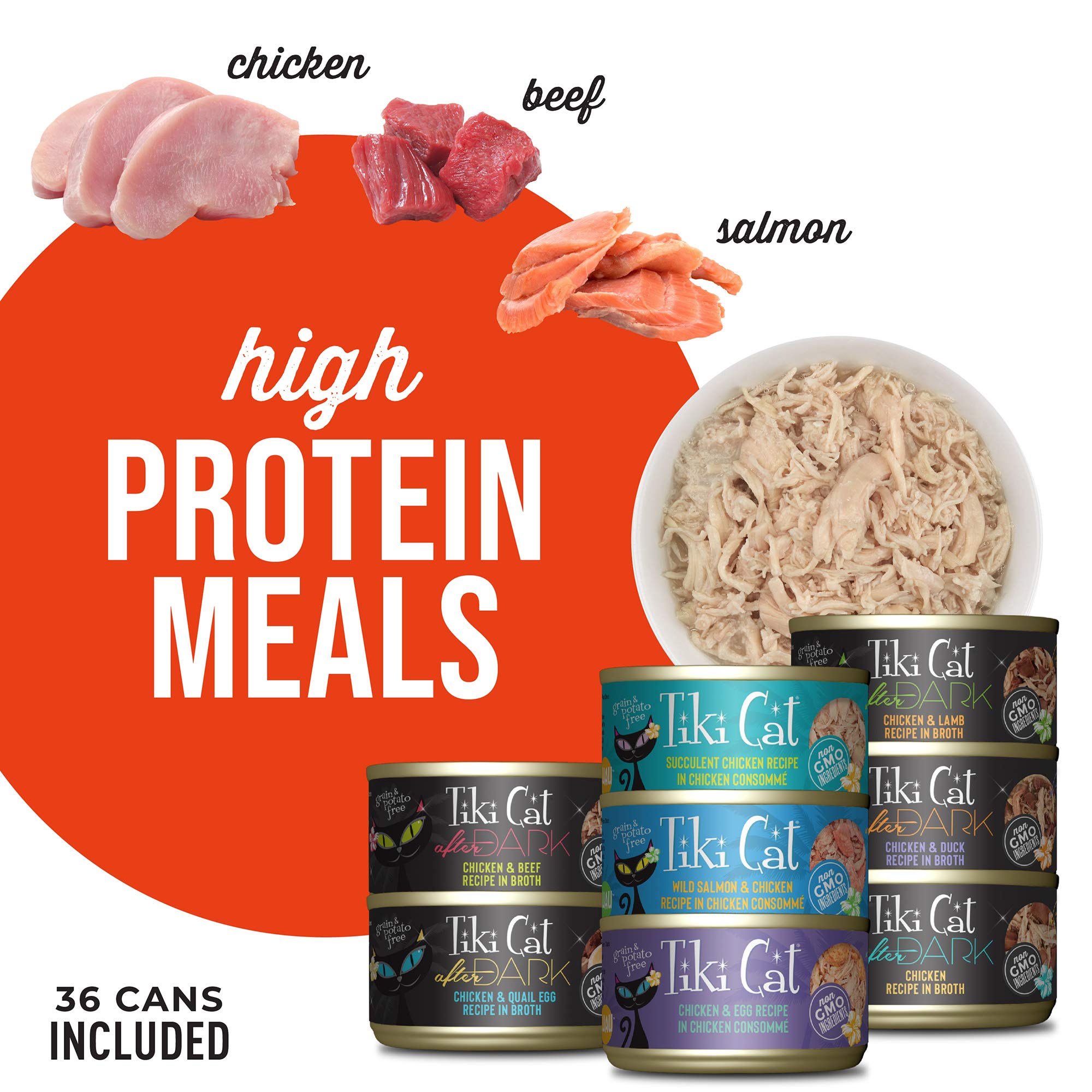 Tiki Cat Wet Cat Food - High Protein Chicken Recipe, Whole Food Variety Pack (36 Servings, 2.8oz Cans) - Grain-Free, Natural Ingredients for Adult Cats - Perfect for Mealtime, Travel & Multi-Cat Households