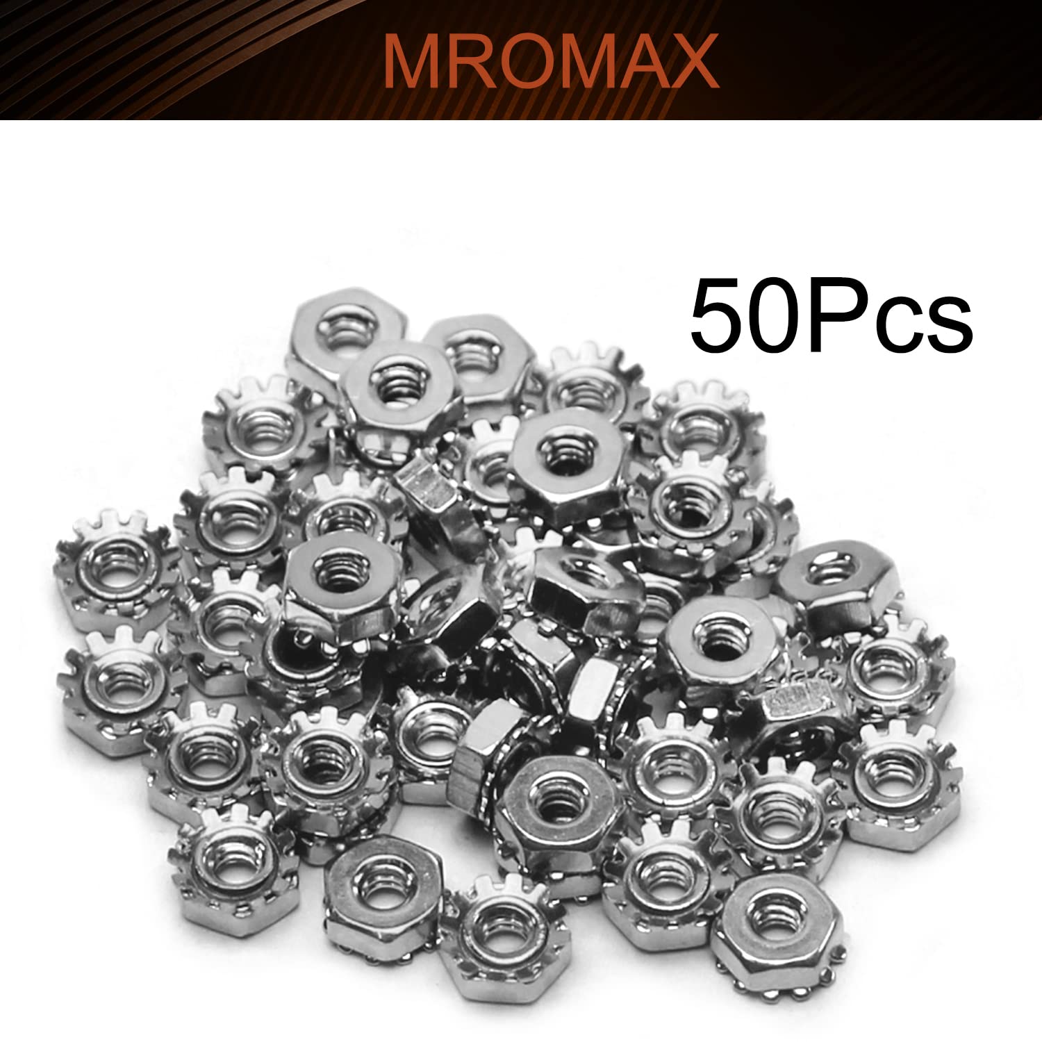 MroMax 50Pcs #6-32 K-Lock Nuts, UNC Silver Zinc Plated Carbon Steel Keps Lock Nuts - Hardware Fasteners for Machinery, Furniture & Electrical Appliances | Secure Fastening Solution for DIY Projects, Automotive Repairs & Industrial Equipment