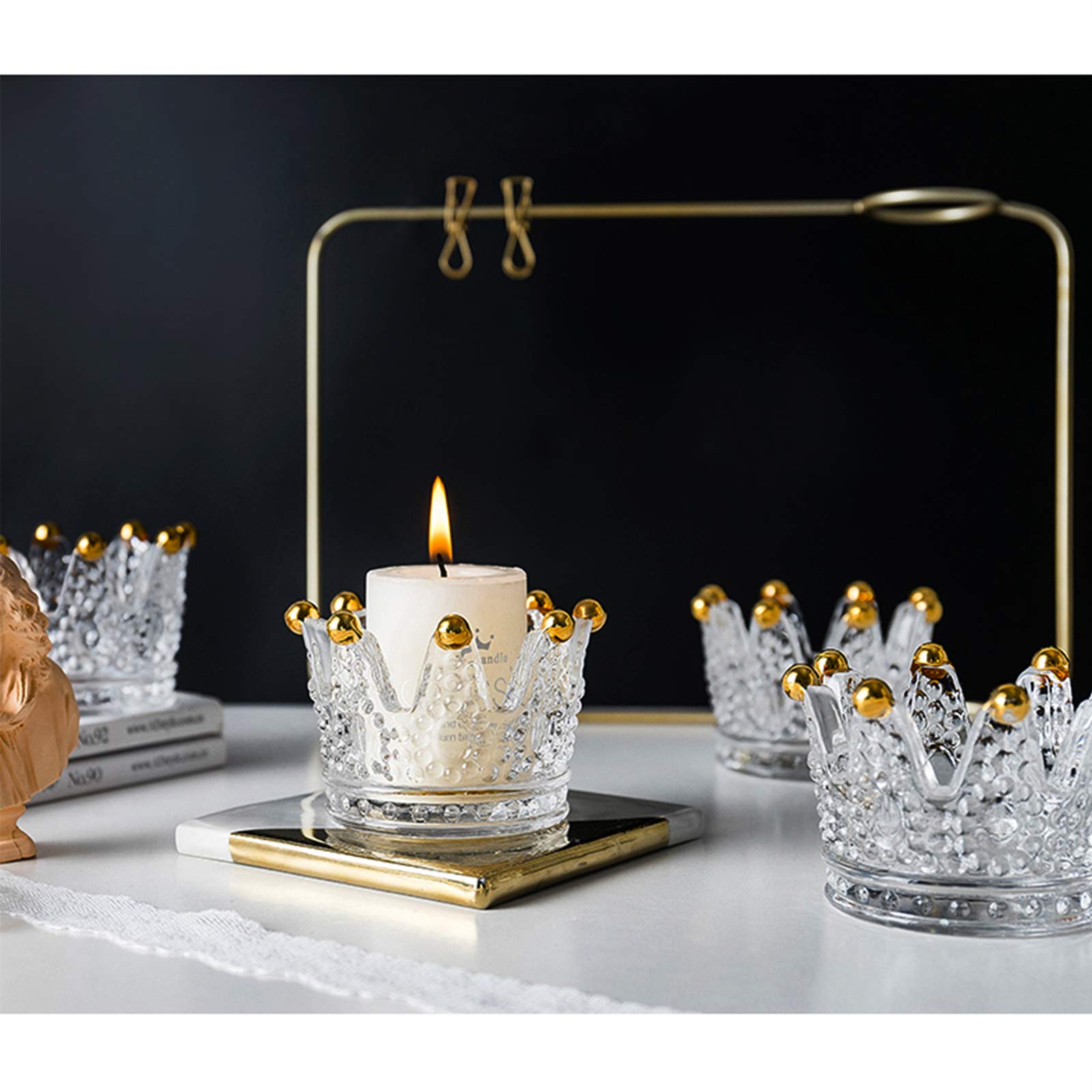 1PCS Clear Crown Votive Candle Holder - Mini Tea Light Candlestick for Weddings, Parties & Home Decor - Jewelry Ring Holder & Royal Theme Decoration (Perfect for Centerpieces, Tablescapes & Gift Giving)