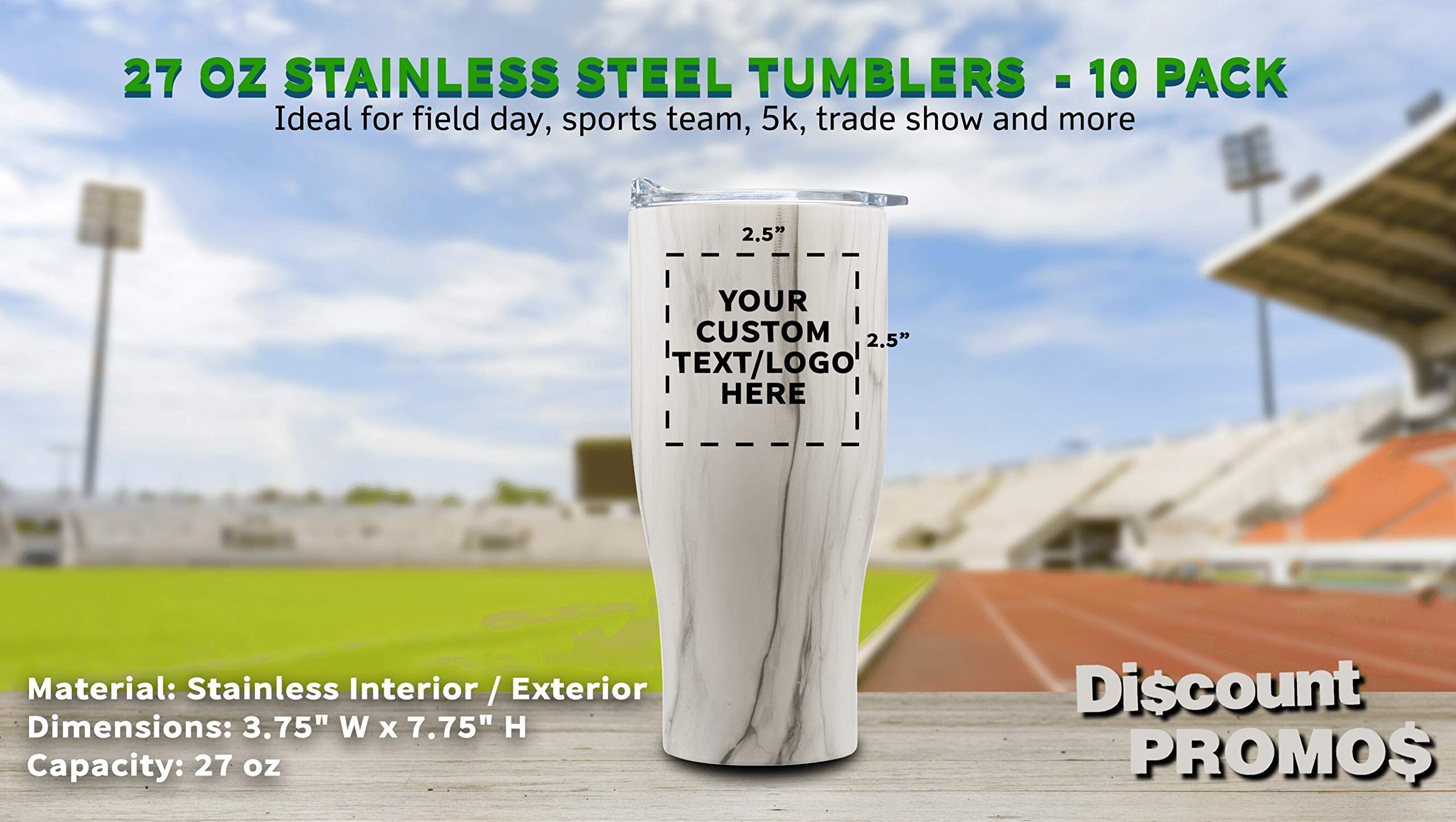 Custom Stainless Steel Travel Mugs 27oz (Set of 10) - Personalized Bulk Coffee Cups with Non-Slip Grip - Vacuum Insulated for Hot & Cold Drinks - Marble Design - Perfect for Office, Camping, Gifts & Daily Use