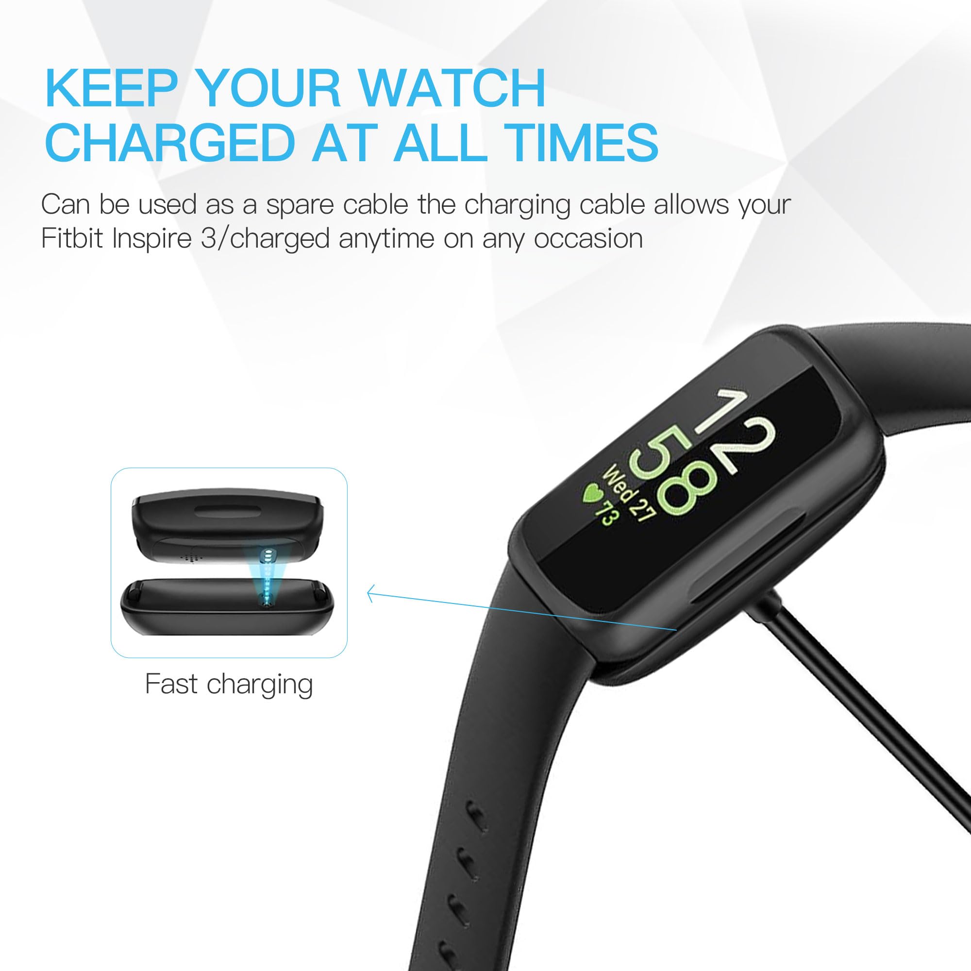 Original Title: Hahace Charger Cable Compatible with Fitbit Inspire 3 Smartwatch, Replacement USB Charger Adapter Charge Cord Charging Cable for Inspire 3 Activity Fitness Tracker  Optimized Title: Fitbit Inspire 3 Charger Cable - Replacement USB Charging Cord & Adapter for Inspire 3 Smartwatch & Fitness Tracker - Perfect for Home, Gym, and Travel Use