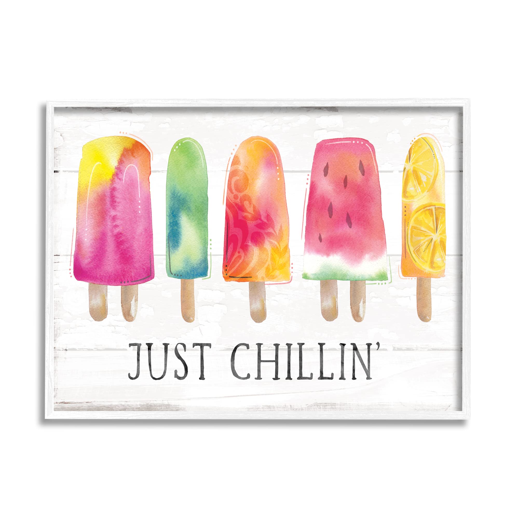 Stupell Industries Just Chillin' Rustic Grain Pattern Summer Ice Pop Wall Art - Designed by Courtney Morgenstern - Perfect for Kitchen Decor, Dining Room, or Summer-Themed Home Accents
