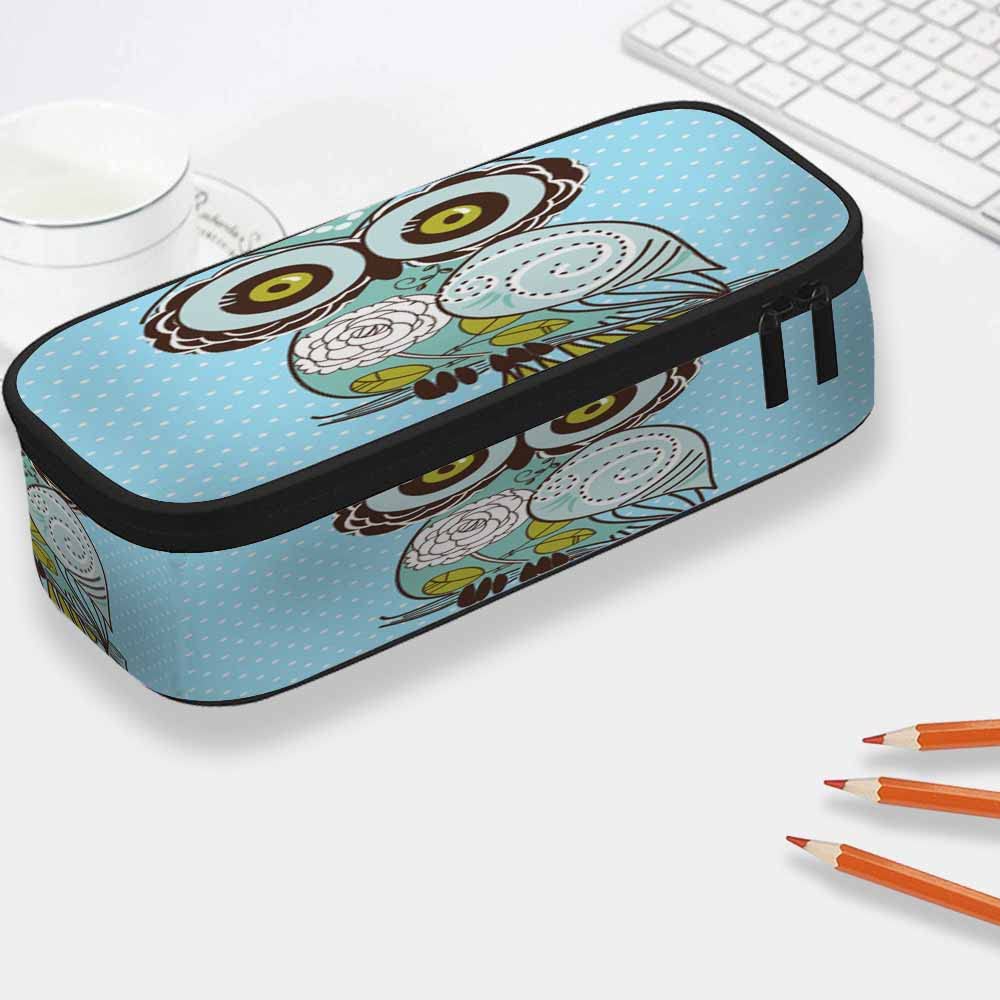 Yekiua Owl Pencil Case - Cute Cartoon Bird Design, Large Capacity Pouch for School, Office & Makeup Storage | Perfect for Students, Artists & Professionals (Blue)