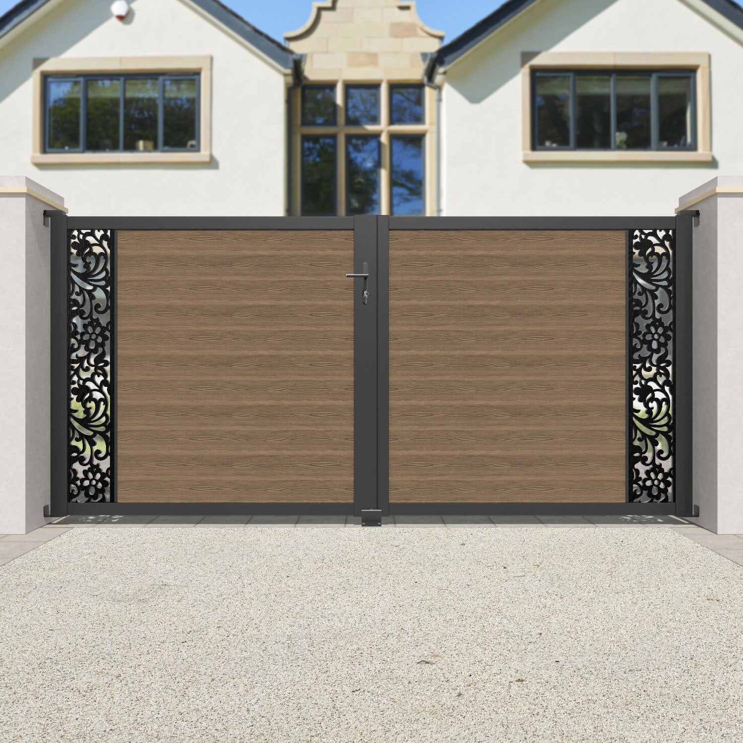Classic Eden Straight Top Driveway Gate - Premium Teak Wood with End Screen | Durable Outdoor Entry Gate for Homes, Gardens & Driveways