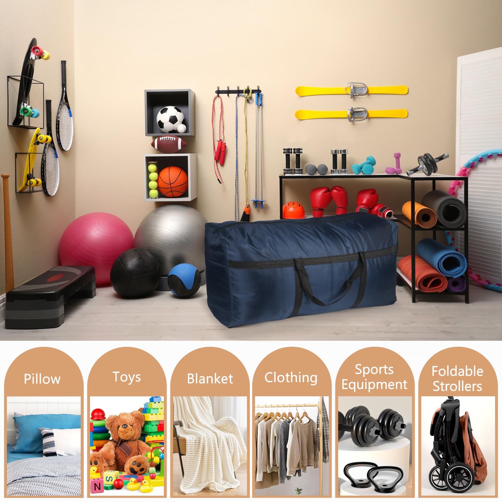 Extra Large Foldable Duffle Bag for Travel, Gym & Sports - Waterproof Oversized Duffel Bag with Shoulder Strap | Perfect for Weekend Trips, Workouts & Camping