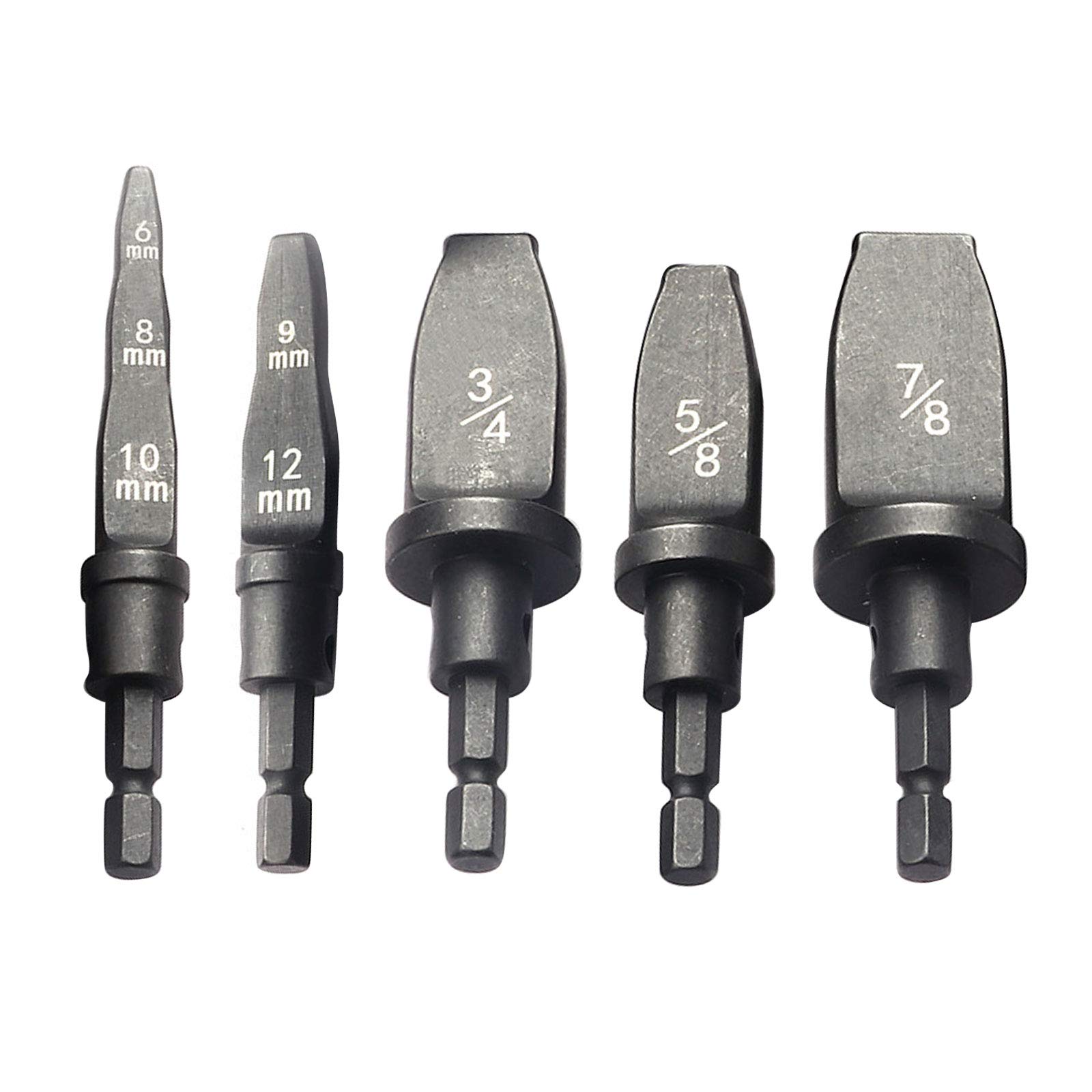 5-Piece Swaging Tool Drill Bit Set for HVAC & Plumbing - Metric & SAE Copper Pipe Expander (6/8/10mm, 9/12mm, 5/8