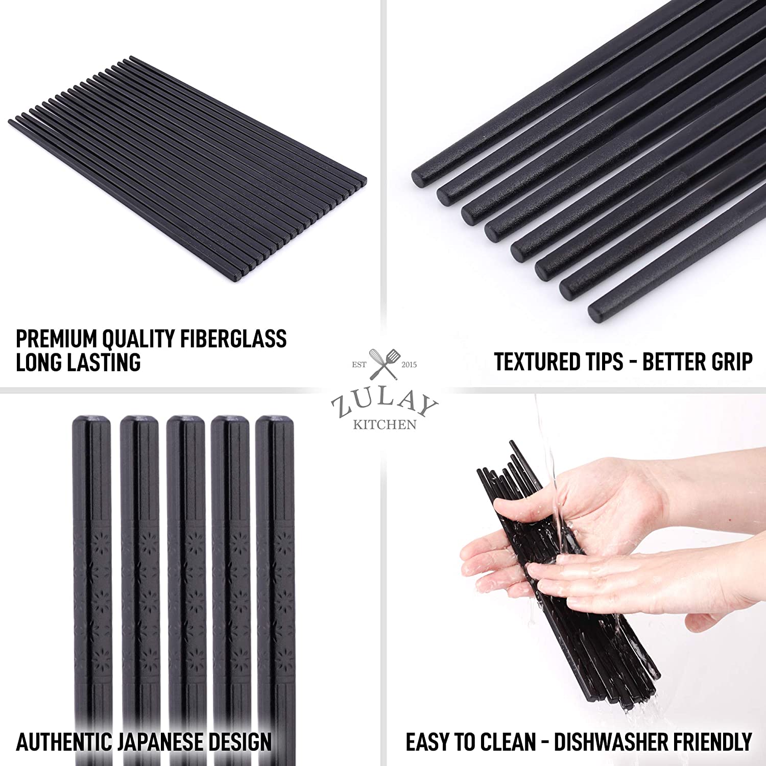 10 Pairs Fiberglass Japanese Chopsticks - Reusable & Durable Kitchen Utensils for Sushi, Ramen, Asian Dining & Home Cooking