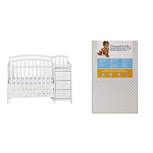4-in-1 Mini Crib & Dressing Table Combo with Portable Crib Mattress - White | Baby Nursery Furniture Set for Small Spaces | Perfect for Newborns, Bedside Sleeping & Diaper Changing