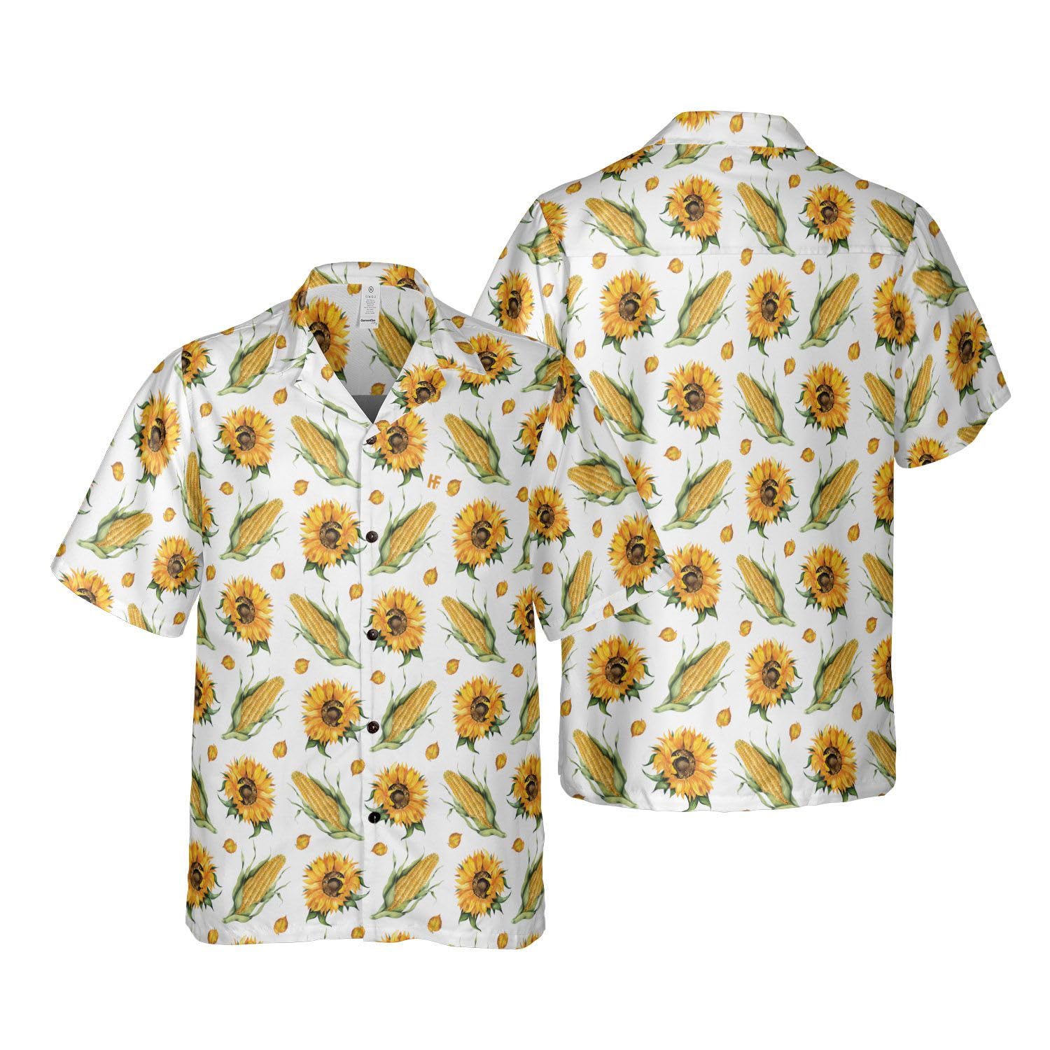 HYPERFAVOR Corn Print Hawaiian Shirt for Men & Women - Short Sleeve Corn on Cob T-Shirt - Funny Corn Lover Gift - Perfect for Summer Parties, BBQ & Tropical Vacations