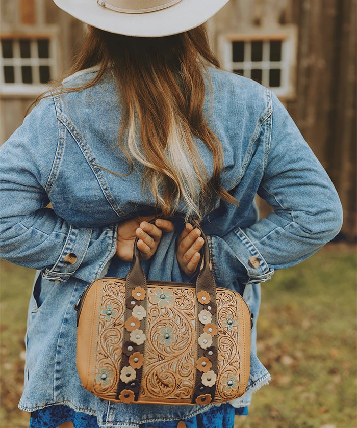 Montana West Embroidered Floral Cut Out Boston Bag Set - Stylish Leather Shoulder Purse for Women, Perfect for Work, Travel & Everyday Use