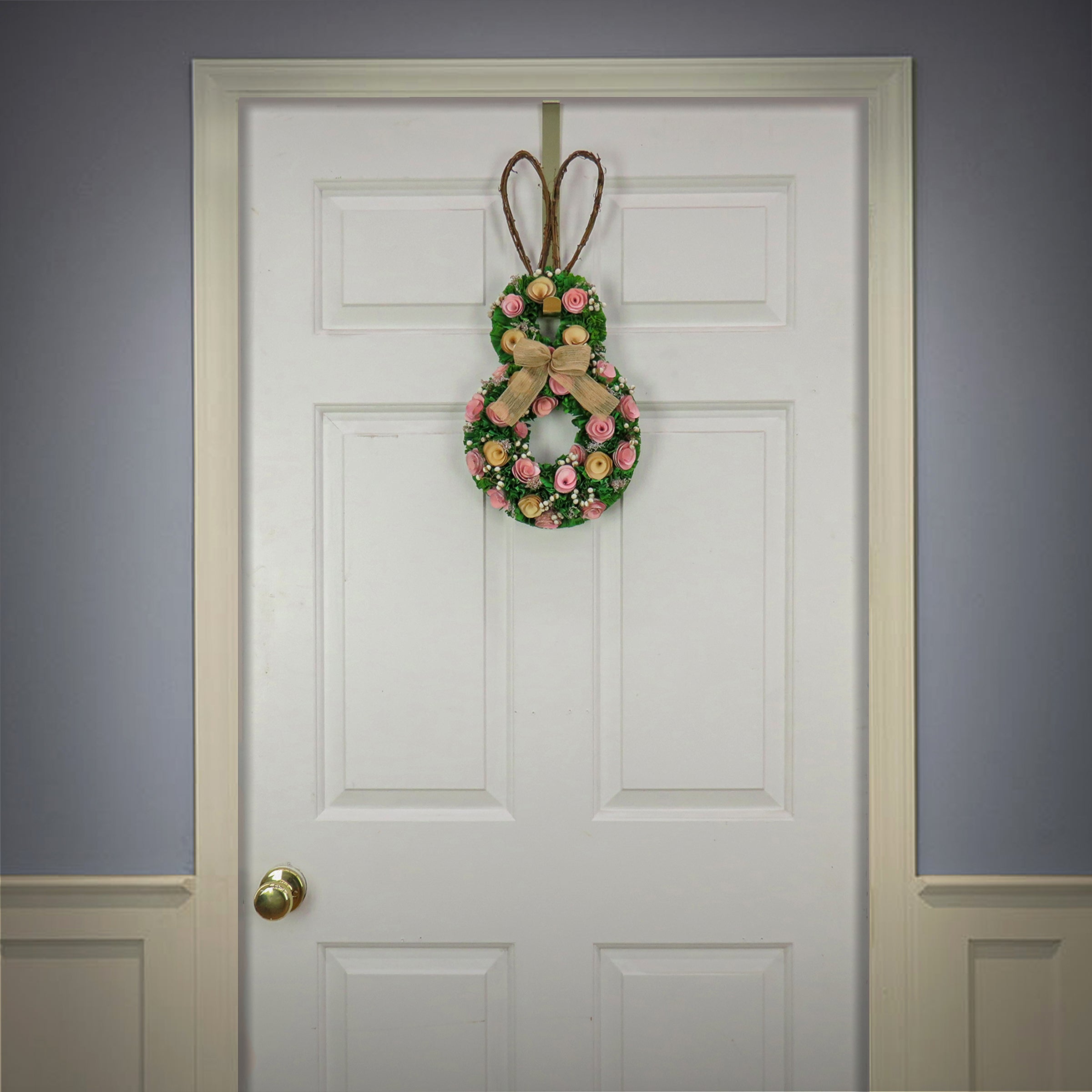 20 Inch Easter Bunny Hanging Silhouette Decor - Floral Spring Decoration with Green, Pink & Yellow Flowers for Easter Party, Home, Garden & Indoor Outdoor Decor