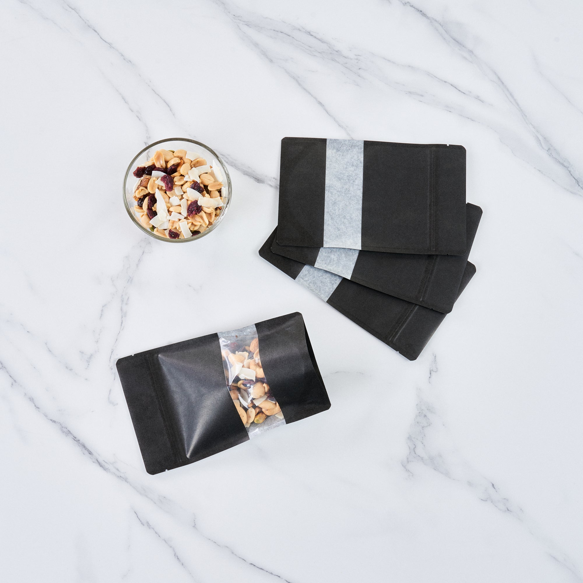 Black Plastic Medium Window Bags - Heat Sealable 8 x 5 x 1.75 Inches - Pack of 100 for Food Packaging, Retail Display & Storage | Durable Resealable Bags for Bakery, Candy, Crafts & Small Items