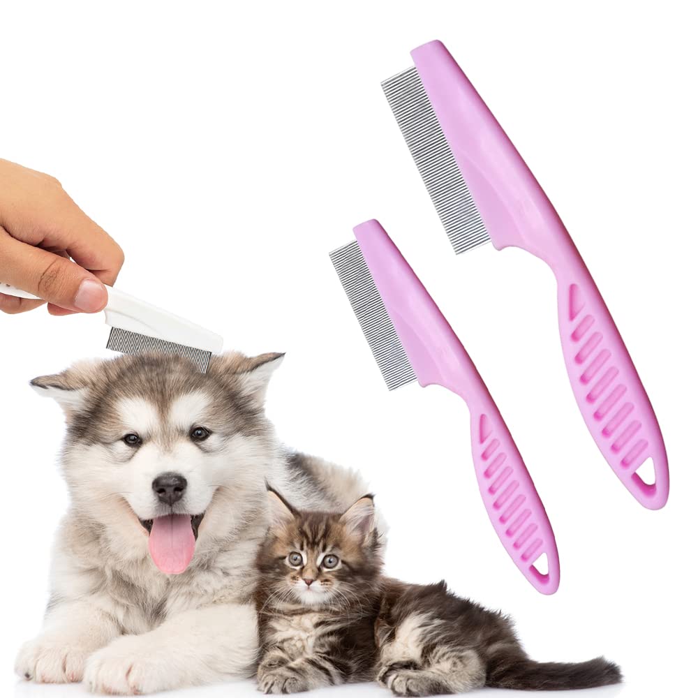 Premium Stainless Steel Pet Grooming Comb - Fine Tooth Dog Brush for Small Dogs & Puppies, Tangle & Tear Stain Remover (Pink) - Perfect for Daily Grooming, Shedding Control & Coat Maintenance at Home