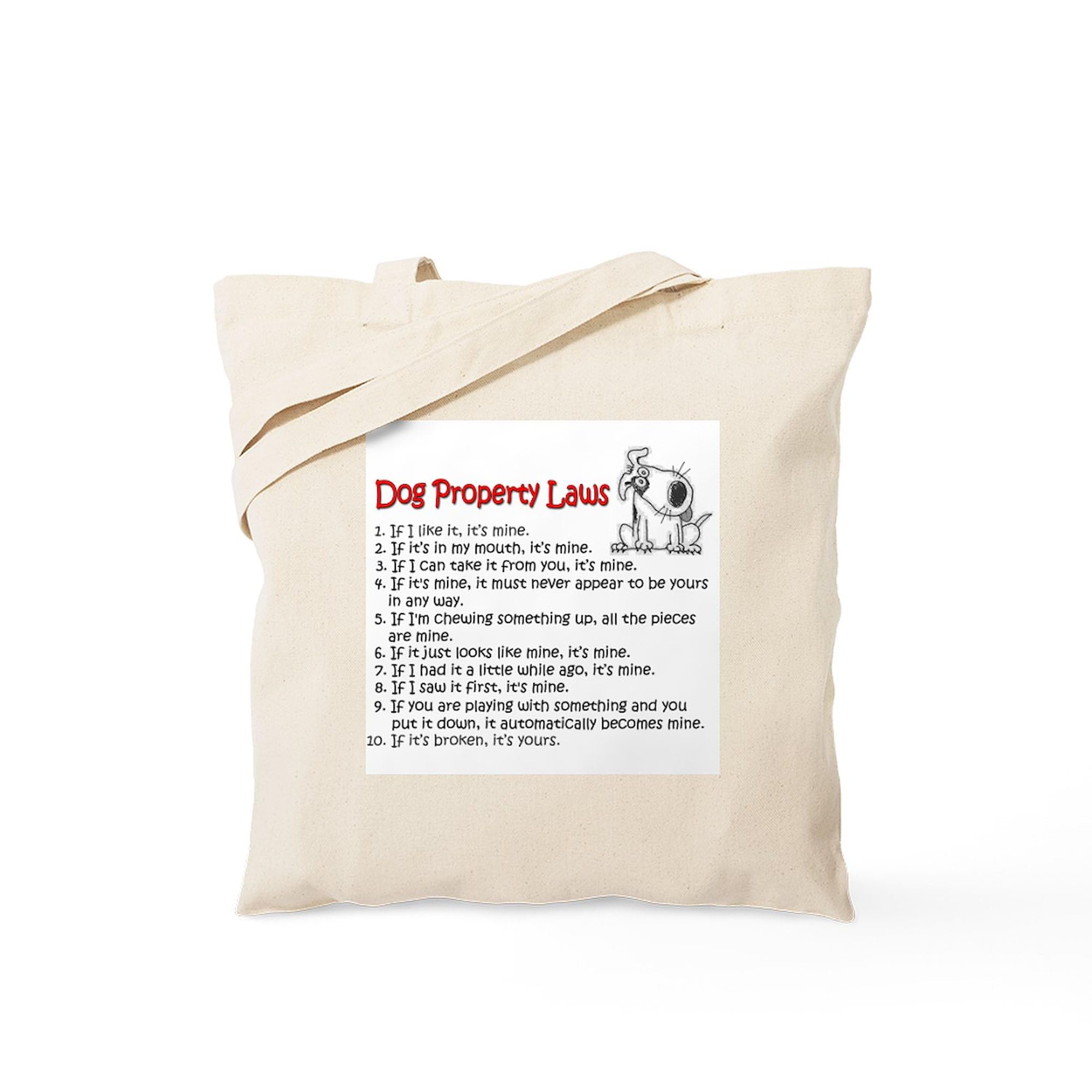 Funny Dog Property Laws Tote Bag - Natural Canvas Reusable Shopping Bag for Groceries, Beach & Pet Owners