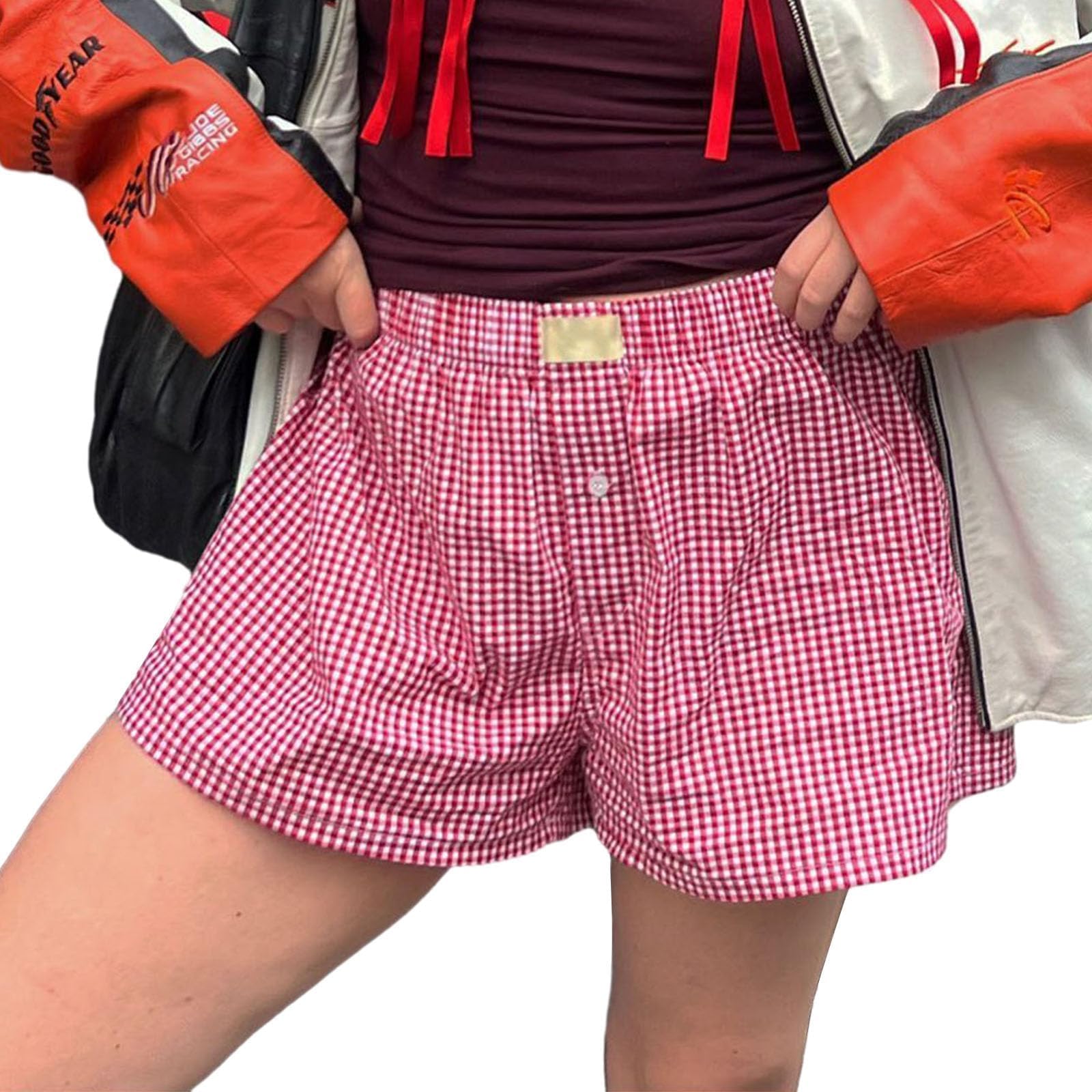 Women's Cute Gingham Pajama Shorts - Y2K Micro Boxer Sleep Shorts with Button Plaid Design | Perfect for Lounge Wear, Sleepwear & Summer Comfort
