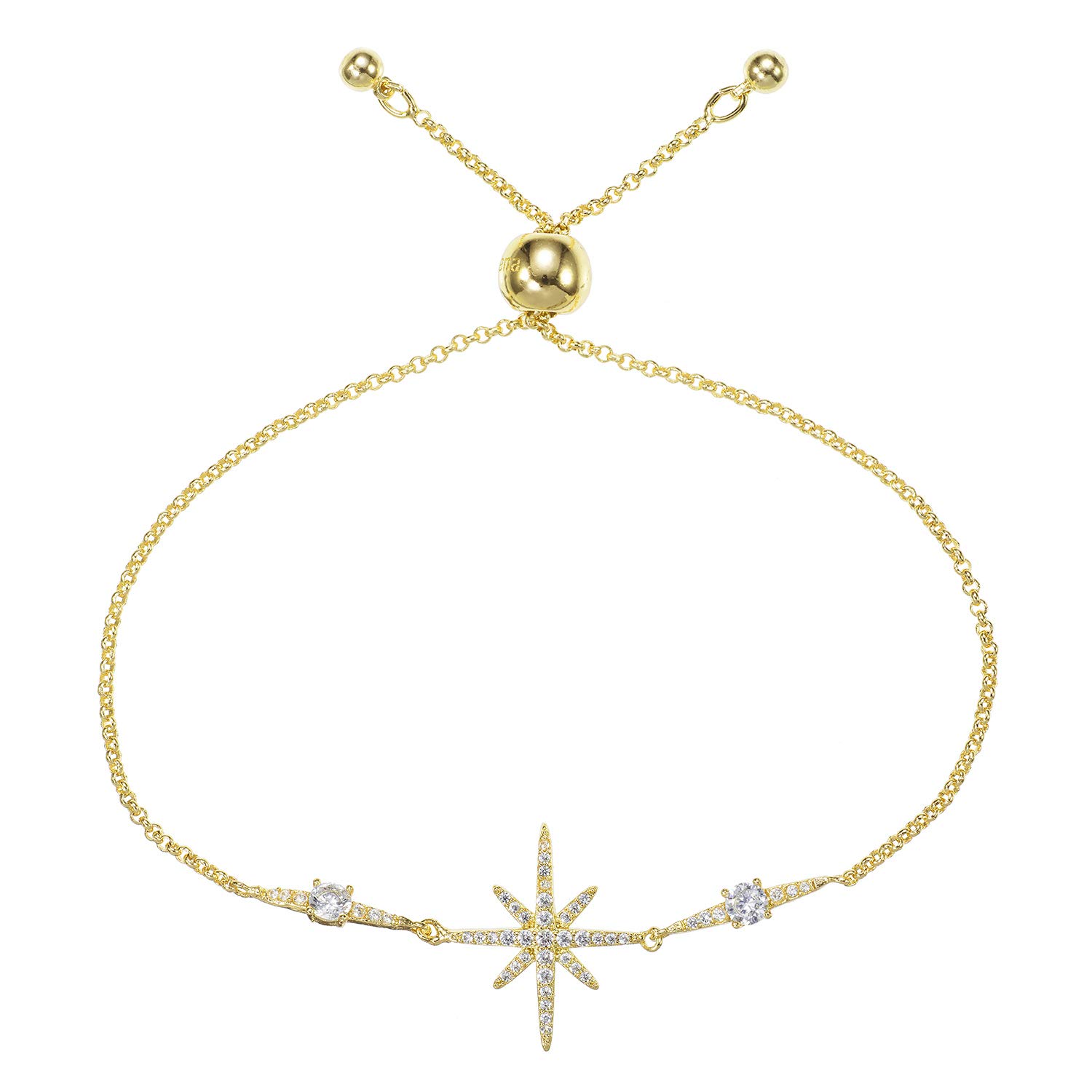 Namana North Star Bracelet for Women - Cubic Zirconia Studded Adjustable Bracelet in Silver, Gold or Rose Gold | Elegant Star Jewelry with Gift Box | Perfect for Daily Wear, Special Occasions & Gifts