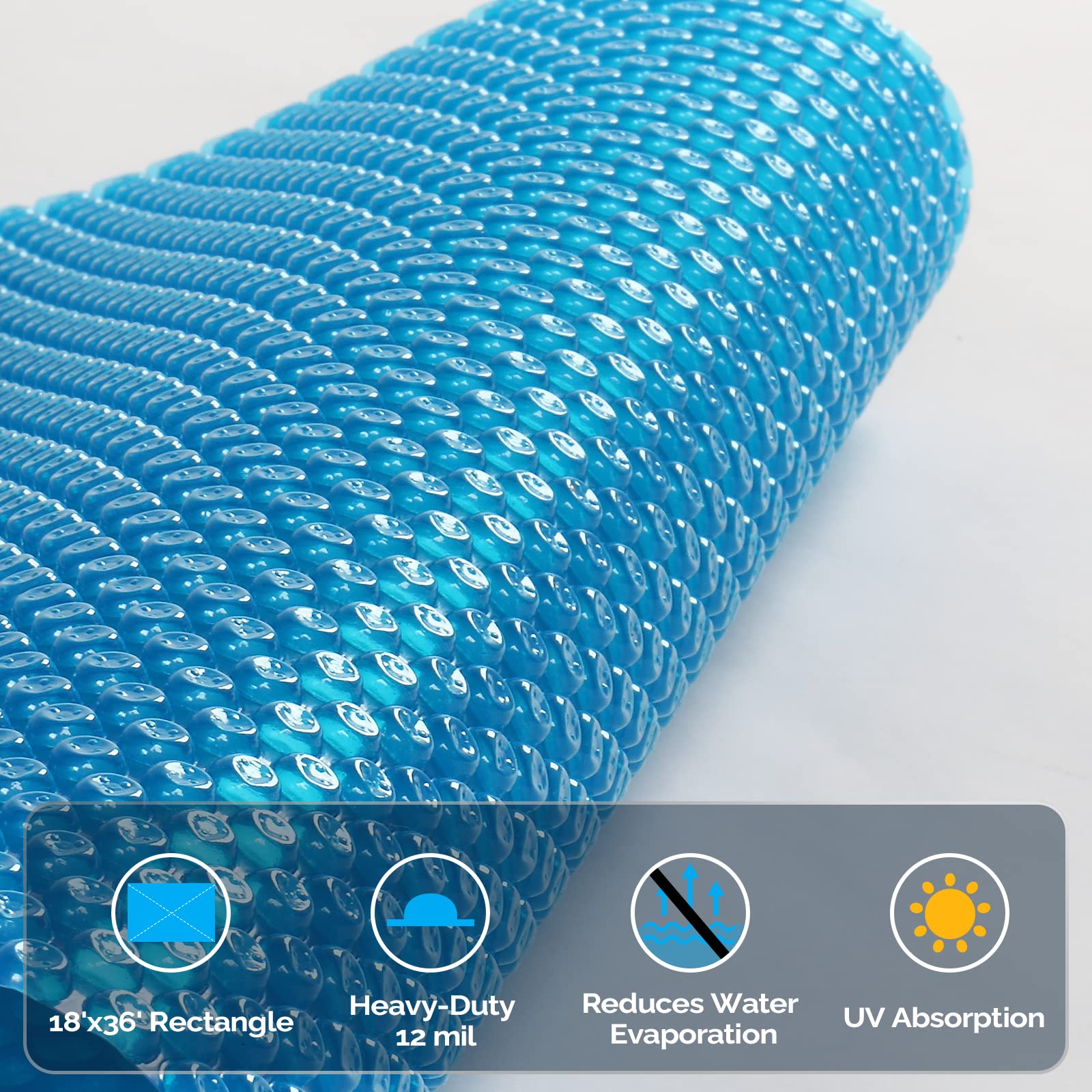 VINGLI 12Mil Solar Pool Cover Rectangle - Heavy Duty Solar Blanket for Inground & Above Ground Swimming Pools, Blue (18' x 36') - Energy Efficient Heating, Extends Swim Season, Reduces Evaporation