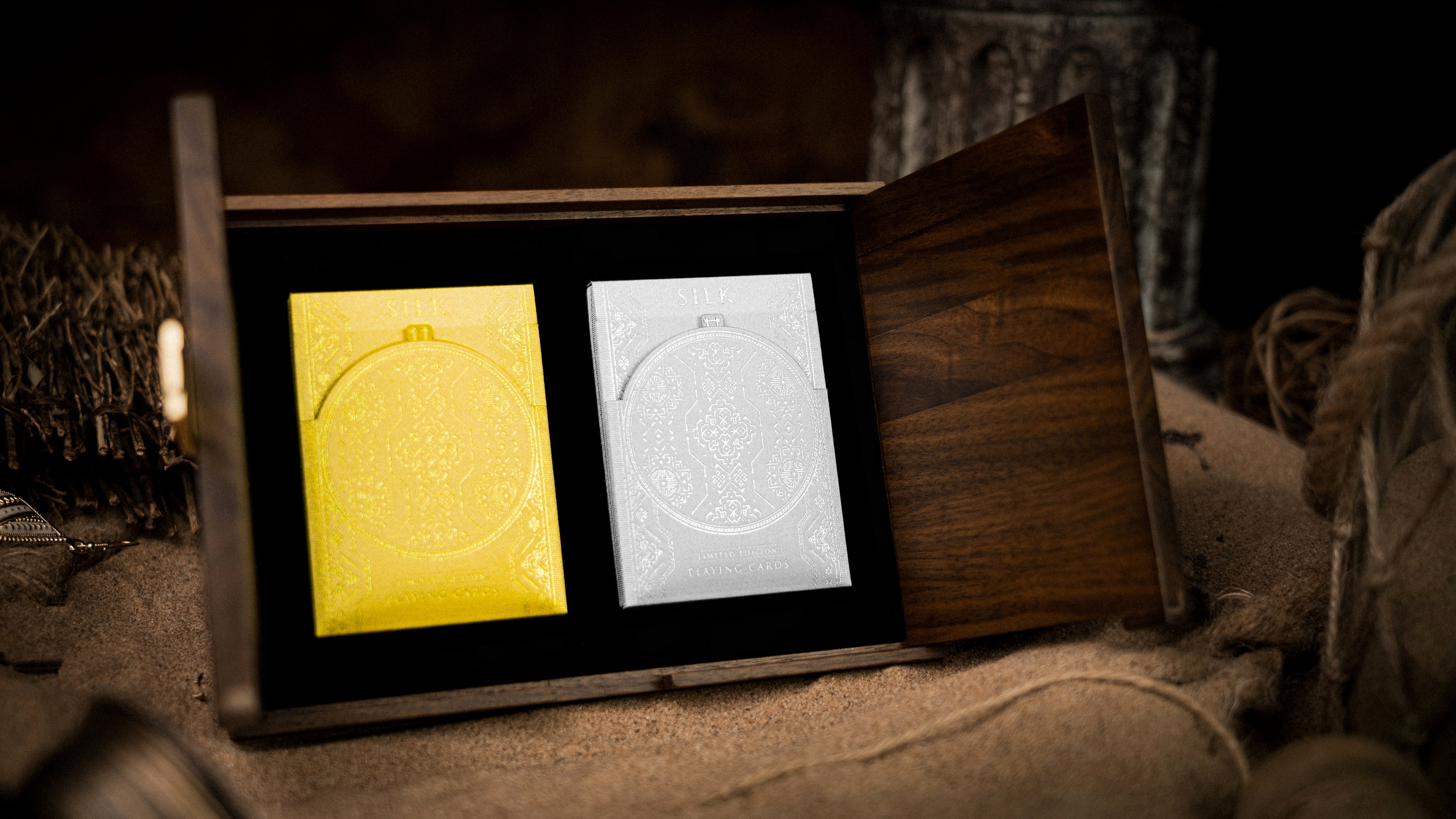 Premium Silk Wooden Boxset by Ark Playing Cards - Luxury Collectible Card Holder for Poker, Magic, and Gift Giving