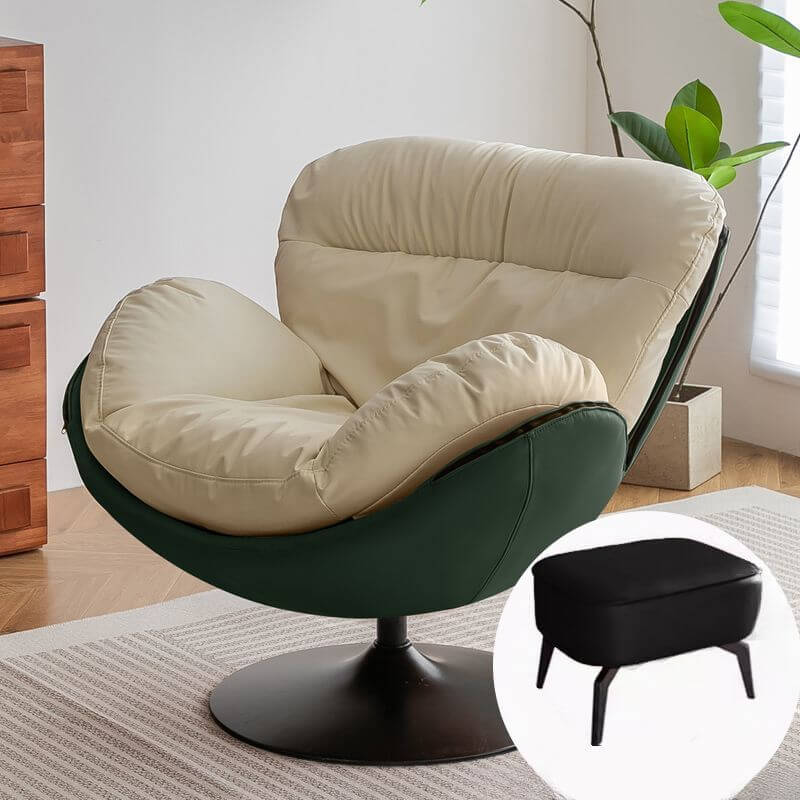 Modern Rotatable Accent Chair with Ottoman - 360° Swivel Round Base, Removable Cotton Slipcover & Cushions - Perfect for Living Room, Bedroom or Office Decor