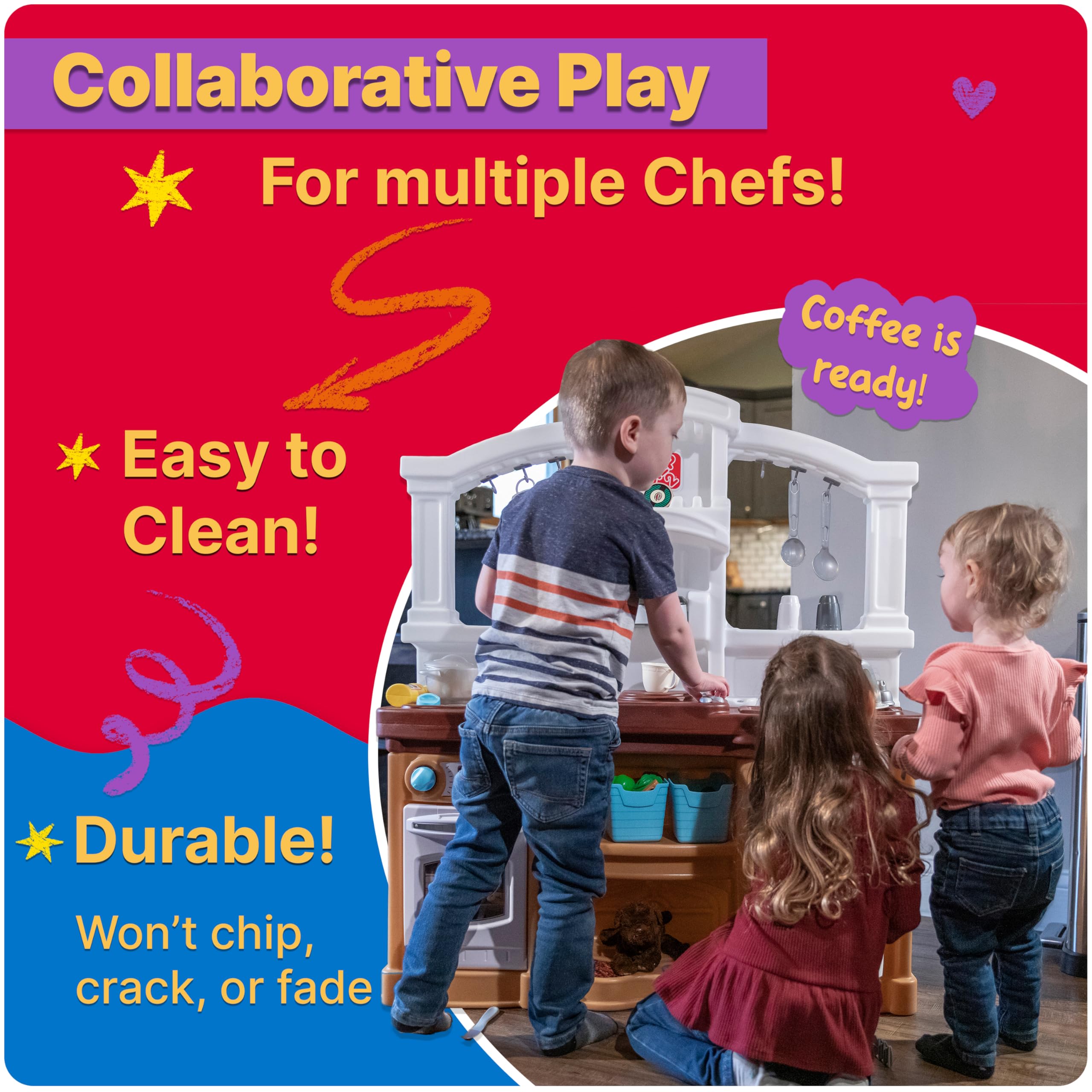 Step2 Fun with Friends Kids Kitchen Playset - Interactive Indoor/Outdoor Play Kitchen with Lights & Sounds | 25-Piece Toy Accessories | Durable Plastic for Toddlers 2+ Years (Gray) - Perfect for Pretend Play, Birthday Gifts & Early Learning Development