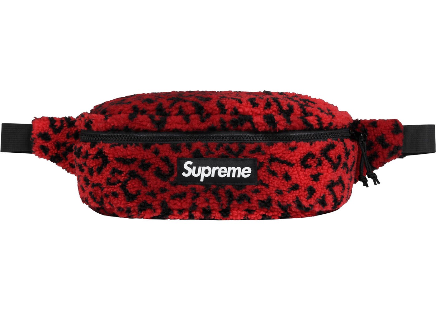 Supreme Leopard Print Fleece Waist Bag - Red Crossbody Fanny Pack for Women & Men - Perfect for Travel, Hiking, and Outdoor Activities