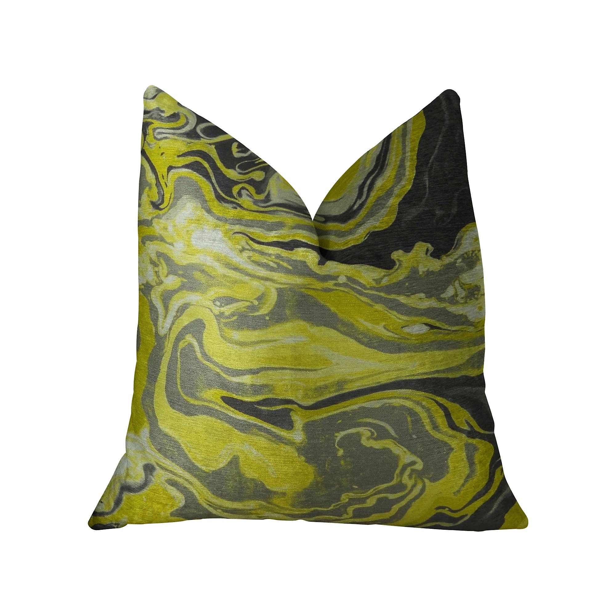 Plutus Medici Marble Ink Handmade Throw Pillow 20x26 Inches - Yellow Gray Black Decorative Cushion Cover for Sofa, Bed, Living Room