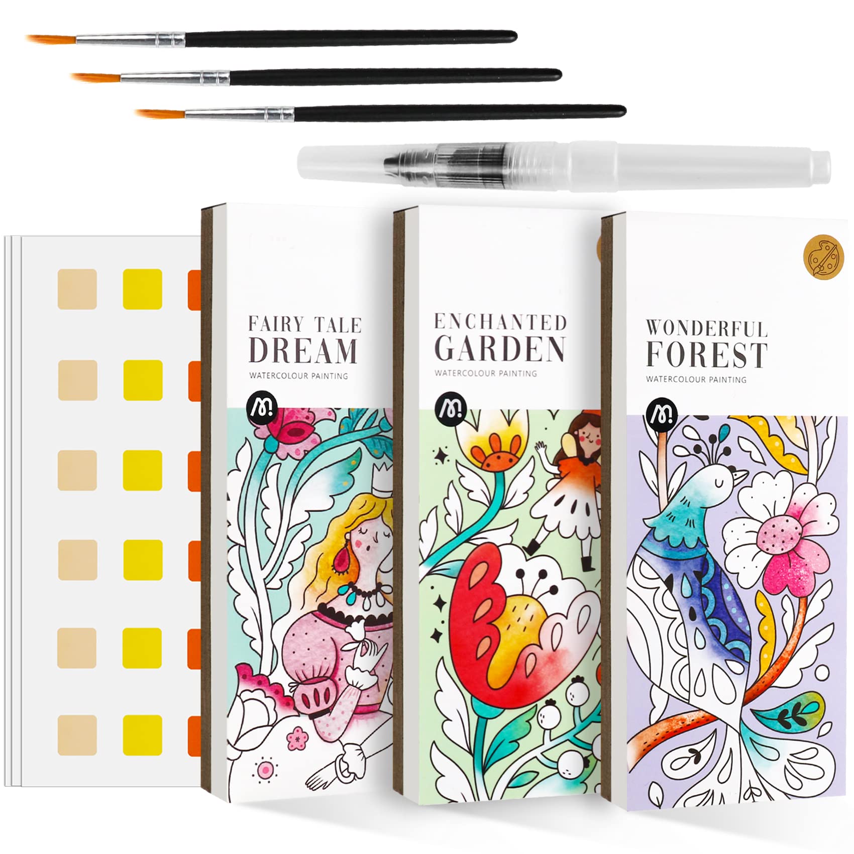 Watercolor Painting Coloring Books & Arts Crafts Kit - Mess-Free Water Paint Set with Pocket Bookmarks for Kids | Travel Activities, Art Party Favors, Easter Basket Stuffers - Perfect for Creative Play & Holiday Gifts