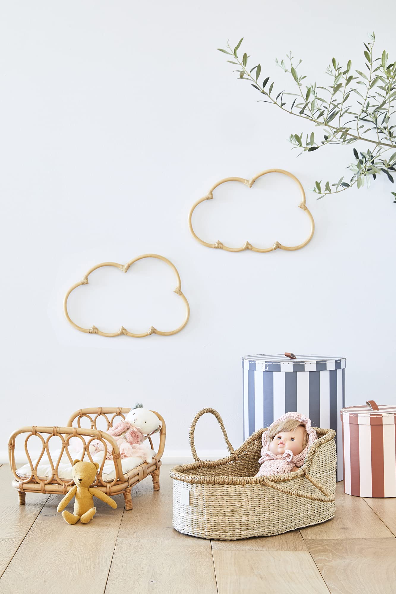 Handmade Wicker Cloud Wall Decor Set of 2 - Natural Rattan Nursery Decor for Baby Girl's Room, Bedroom & Nursery - Boho Chic Home Decor for Wall Hanging, Baby Shower Gift & Nursery Theme