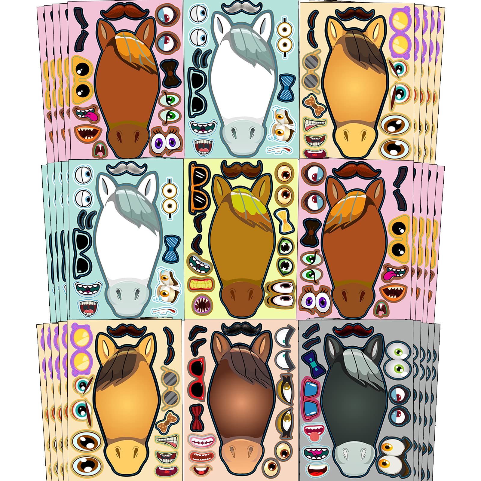 OuMuaMua 30pcs DIY Horse Stickers for Kids Birthday Party Favors - Creative Spirit Horse Toy Stickers for Party Games, Decorations & Goodie Bags - Perfect for Birthday Celebrations, Classroom Rewards & Craft Activities