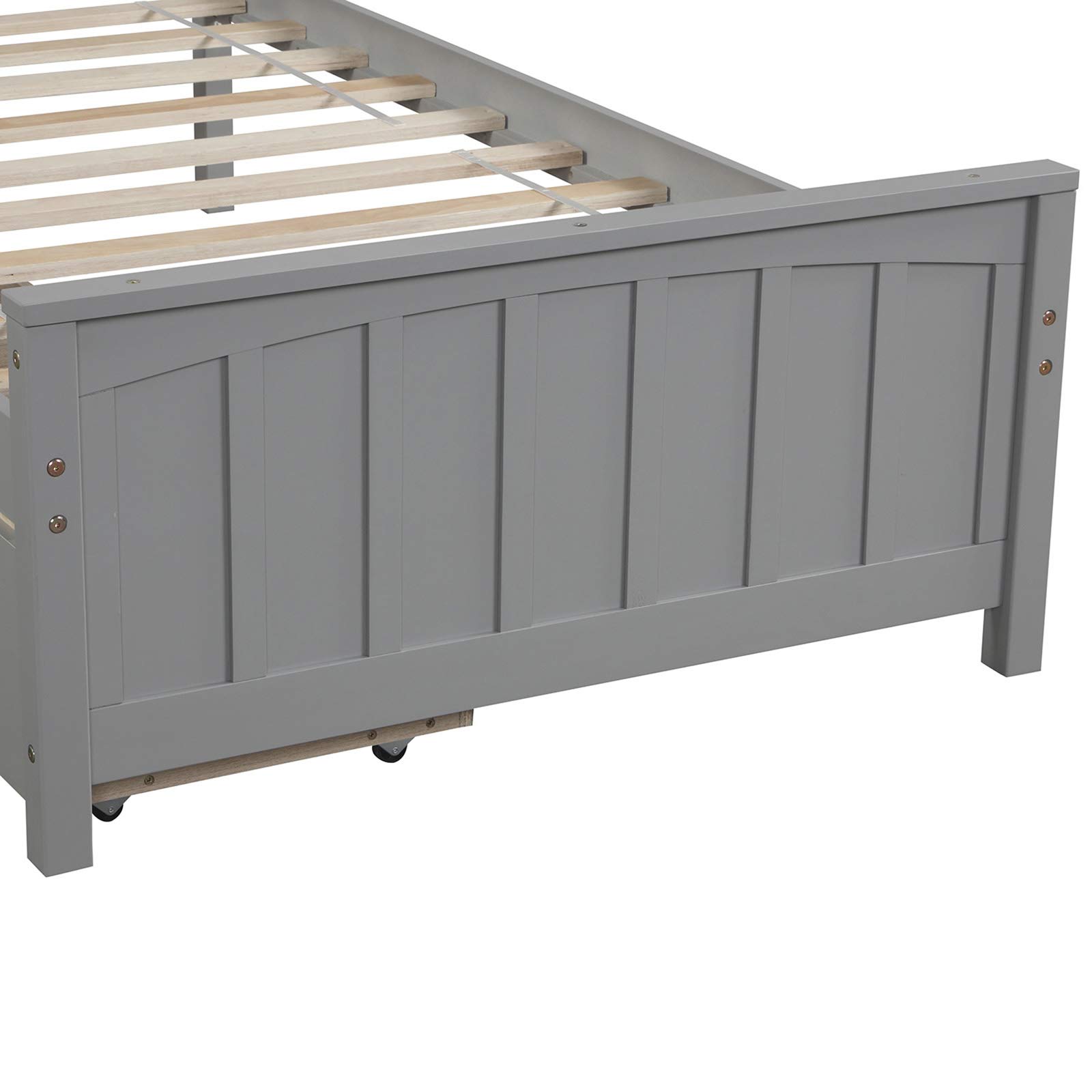 Harper & Bright Designs Twin Size Wooden Platform Bed Frame with 2 Storage Drawers - Grey, Sturdy Kids Bed for Small Spaces, Perfect for Bedrooms, Dorms & Guest Rooms