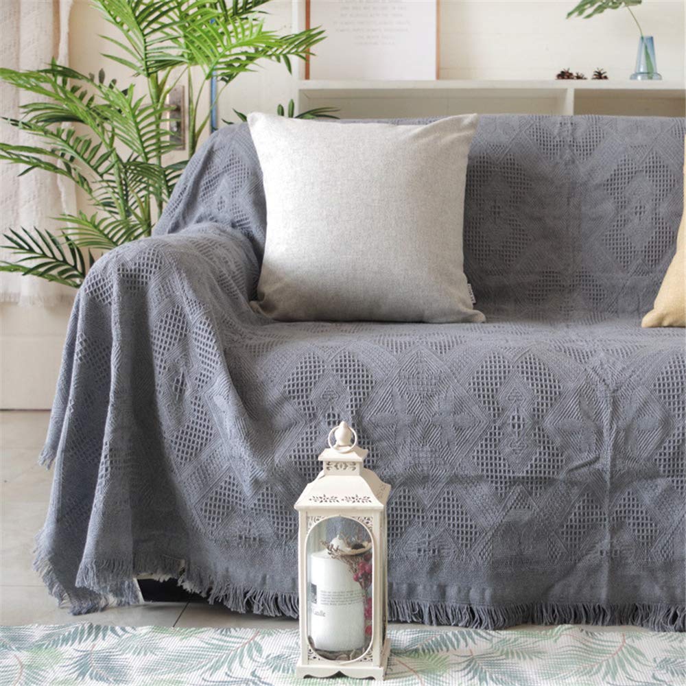 Boho Blanket - Gray Checkered Sofa Cover, 230x340cm Soft Fabric Dust Protector for Couch, Sofa, Loveseat - Perfect for Living Room, Bedroom, and Outdoor Use