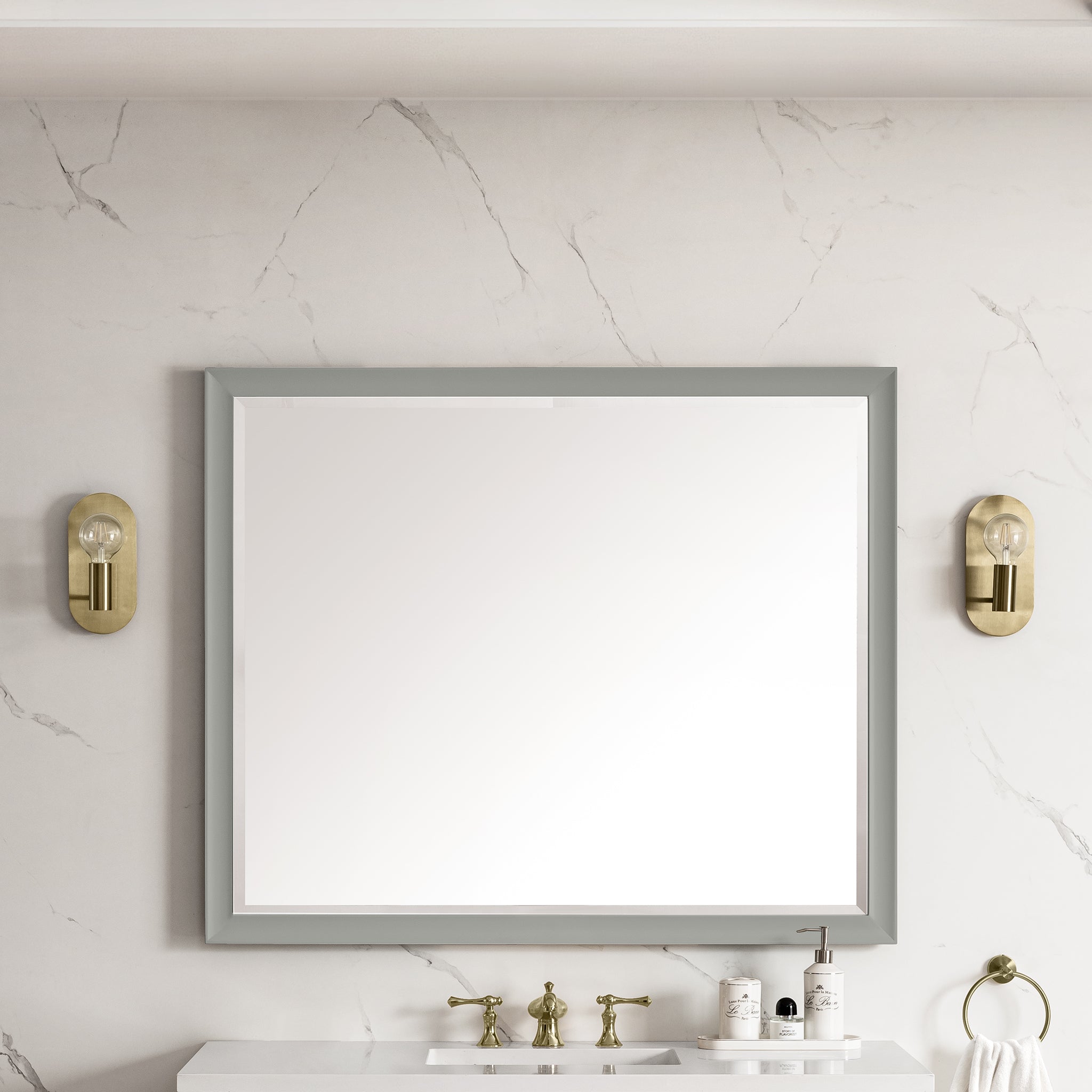 Glenbrooke 48-Inch Wall Mirror in Urban Gray - Modern Framed Bathroom Vanity Mirror for Home Decor & Makeup Station