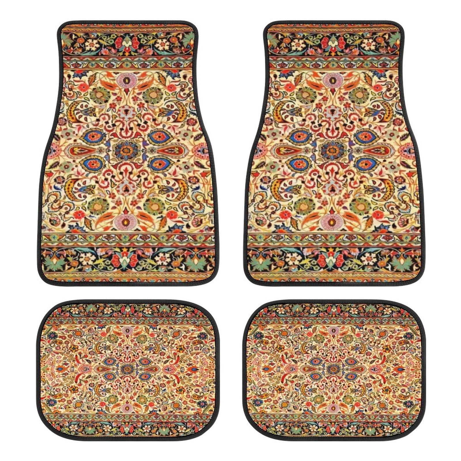 Antique Persian Style 4-Piece Car Floor Mats Set - Universal Fit for SUV, Vans, Sedans & Trucks - All-Weather Protection Car Carpets - Perfect for Road Trips, Daily Commute & Interior Protection
