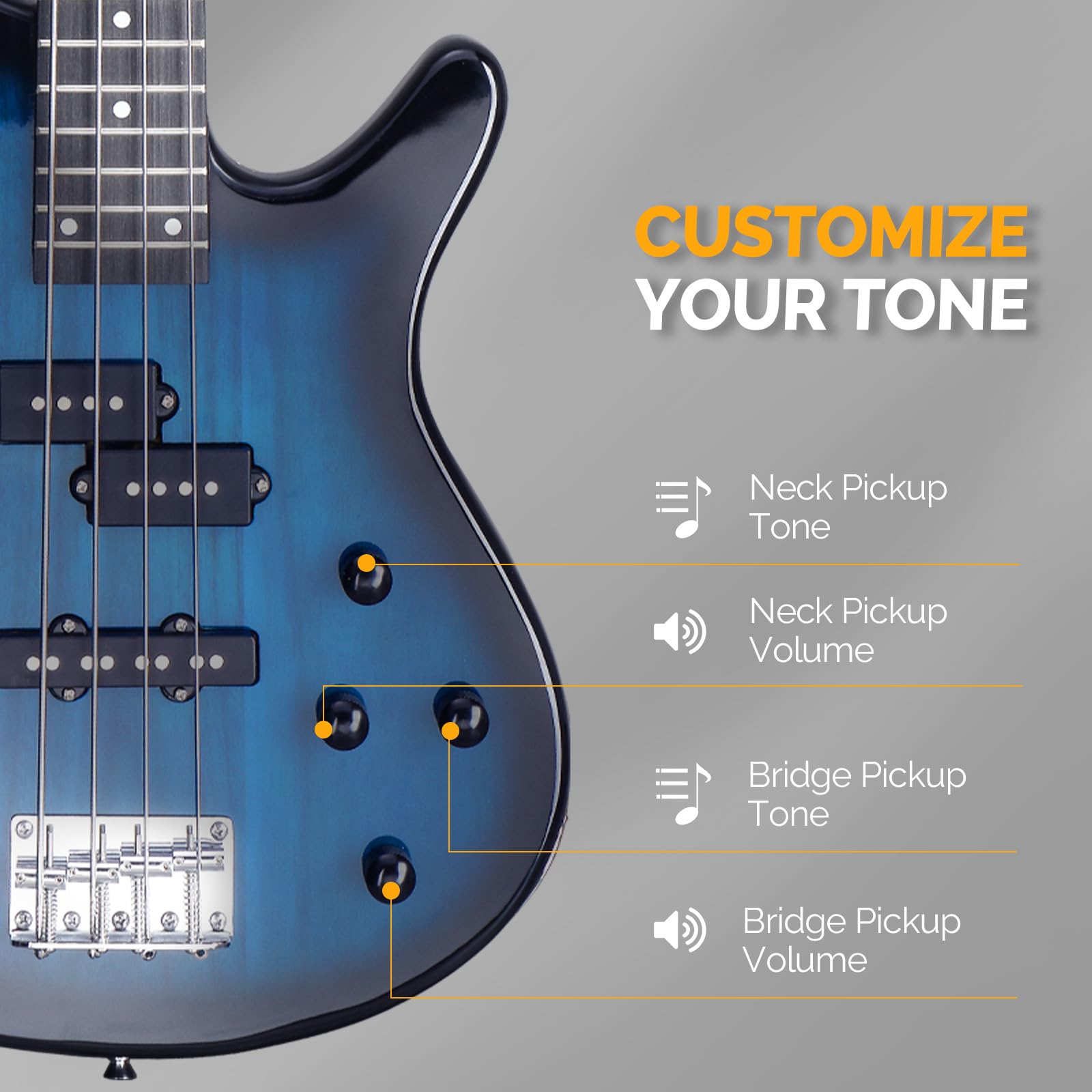 GLARRY 4-String Electric Bass Guitar Beginner Kit - Full Size Solid Body Bass with 20W Amp, Gig Bag & Accessories (Dark Blue) - Perfect for Beginners, Practice & Live Performances