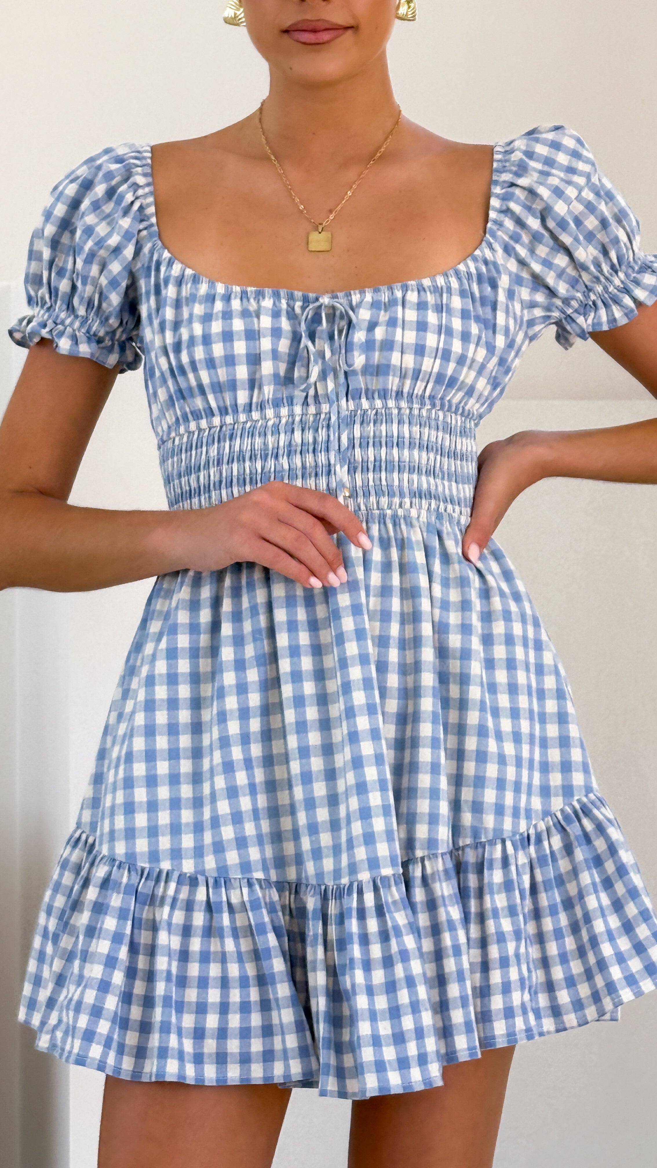 Kori Mini Dress - Blue Check Plaid Summer Casual Dress for Women | Perfect for Beach, Party & Date Night Outfits