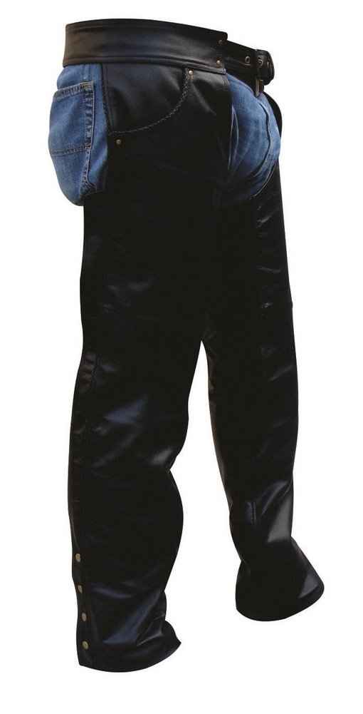 Unisex Adult AL2452 Lined Cowhide Chaps with Antique Hardware - 2 Front Jean Style Pockets & Thin Braid Trim - 3X-Large Black - Perfect for Western Rodeo, Motorcycle Riding & Cowboy Costume