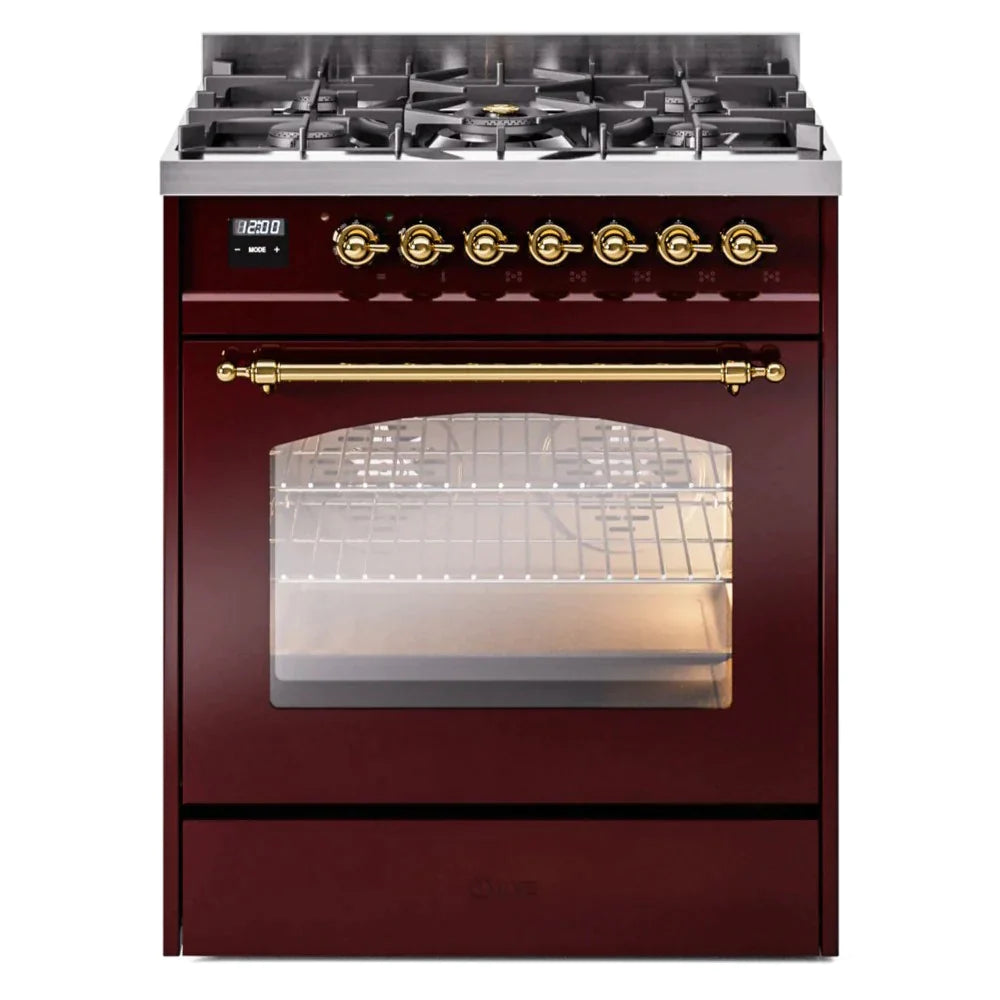 ILVE 30 Nostalgie II Series Freestanding Dual Fuel Range with 5 Sealed Burners - Professional Gas Stove & Electric Oven for Home Kitchen - Perfect for Baking, Roasting, and Family Cooking (Model UP30NMP)