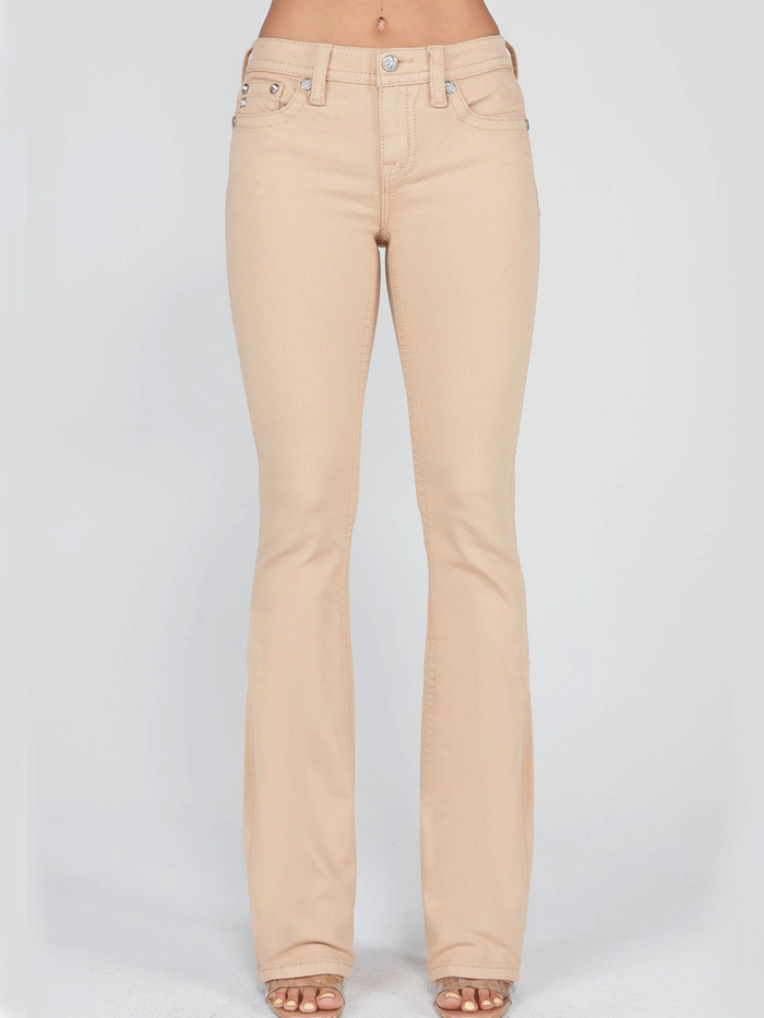 Miss Me M9261B Women's Subtle Cross Bootcut Jeans in Beige - Perfect for Casual Outings, Date Nights & Everyday Wear
